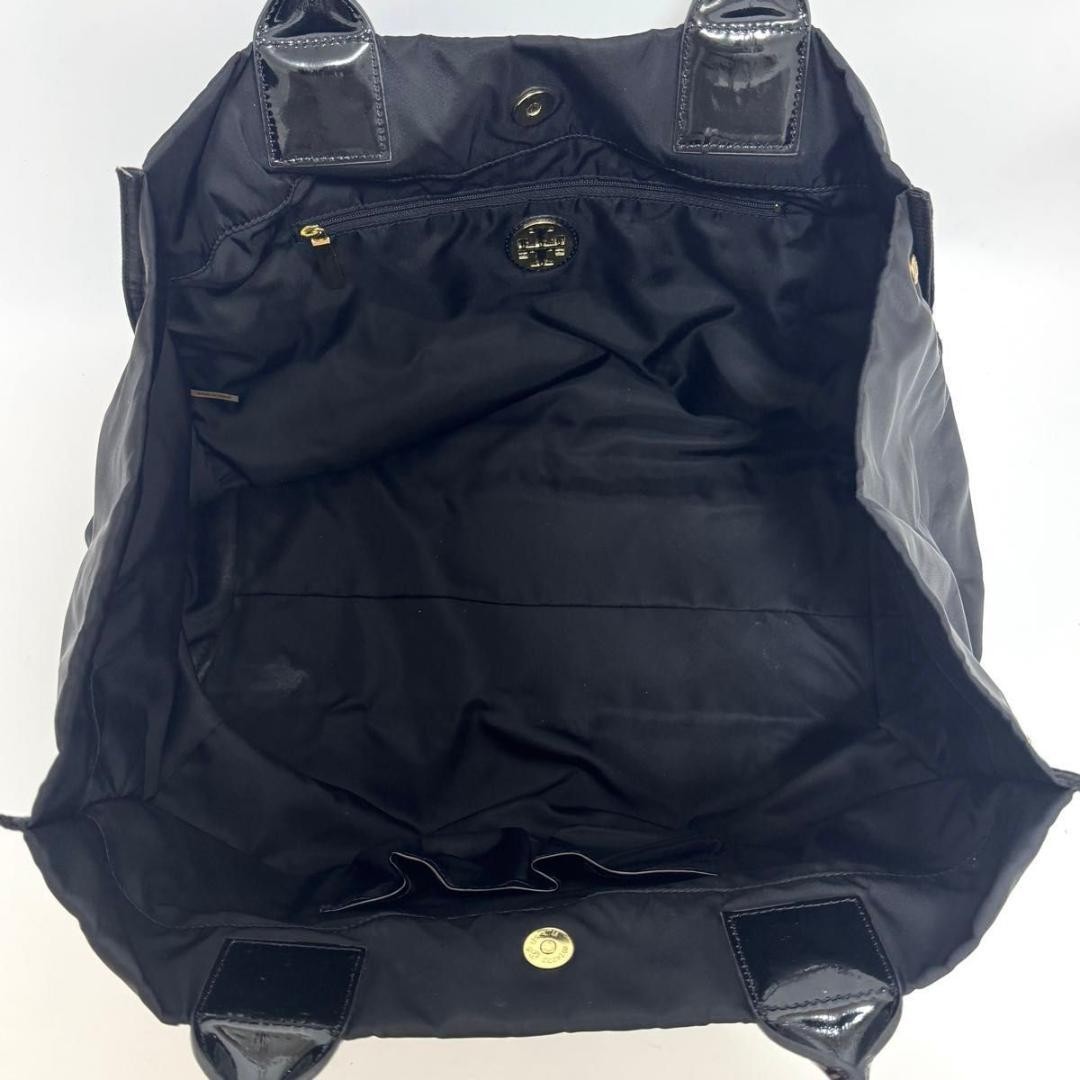 Tory Burch Ella Tote Bag Handbag Black Nylon Patent