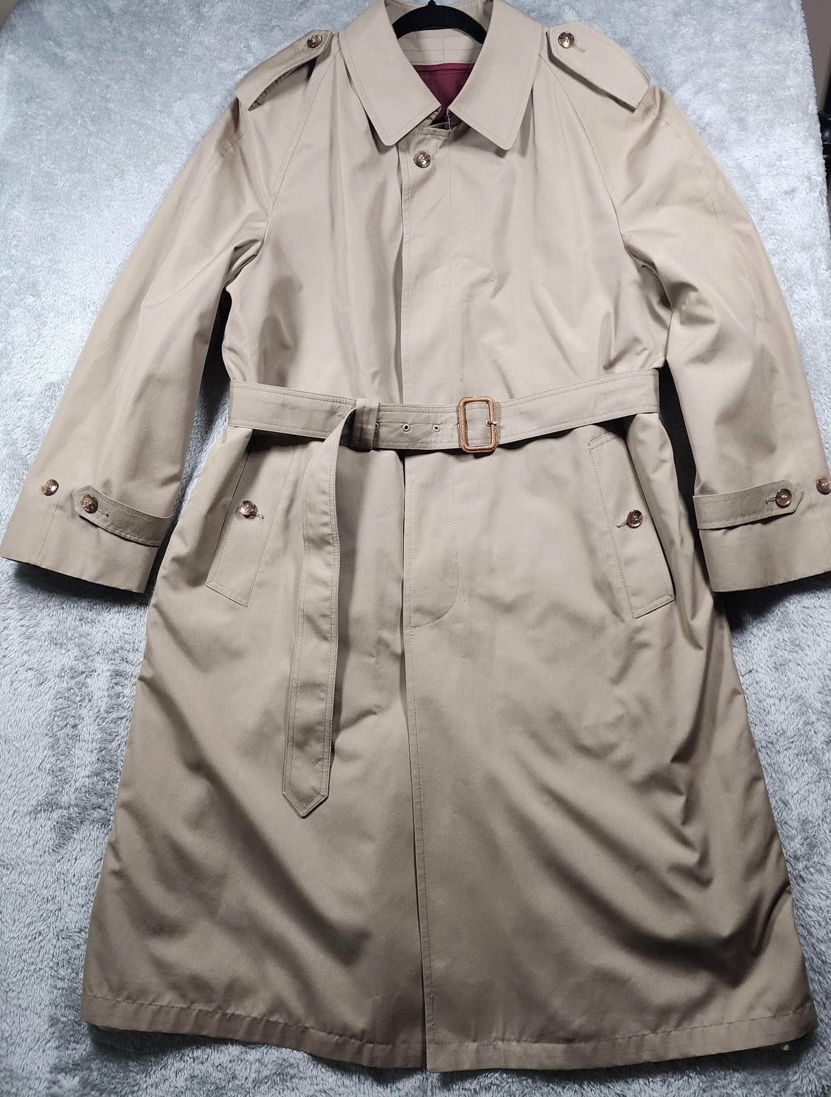 Hart Schaffner Marx Coat Mens 42 Beige Trench Belted Wool Lined Rain Repellent