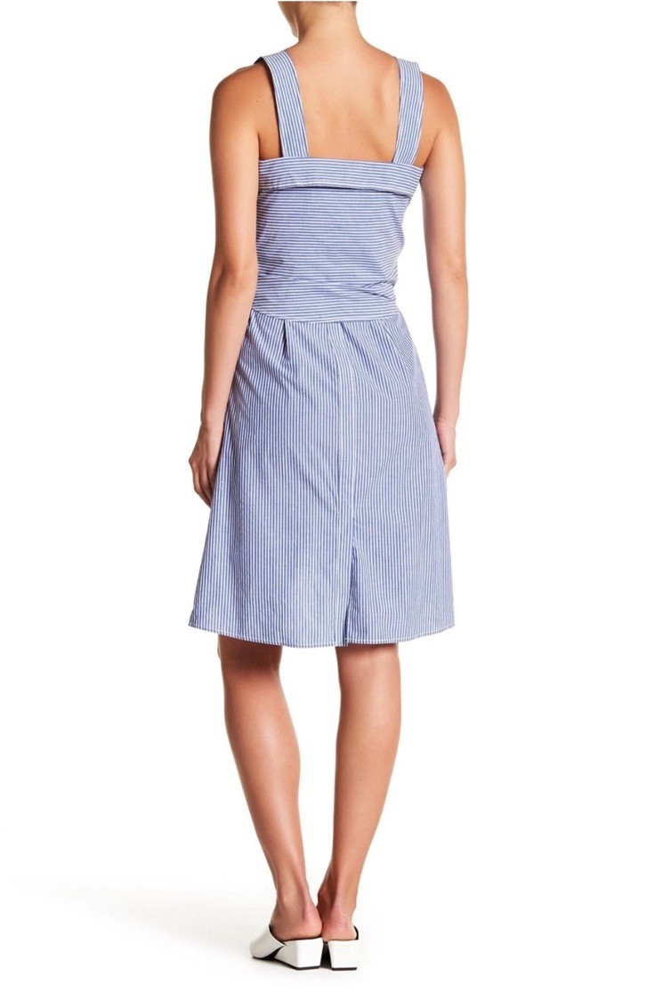 DEREK LAM 10 Crosby Blue Striped Front Tie Poplin Dress Size 8 Coastal NWT $395