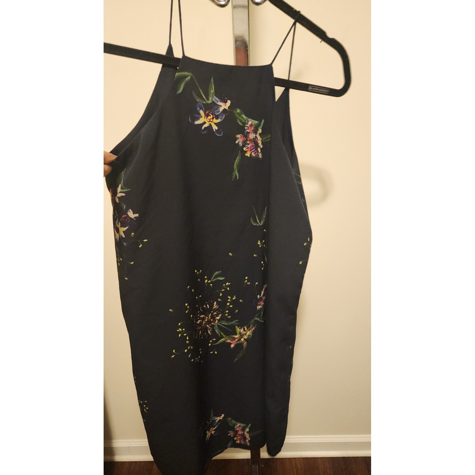 Dalia Floral Spaghetti Strap Shift Dress Navy Blue Botanical Print Boho XS