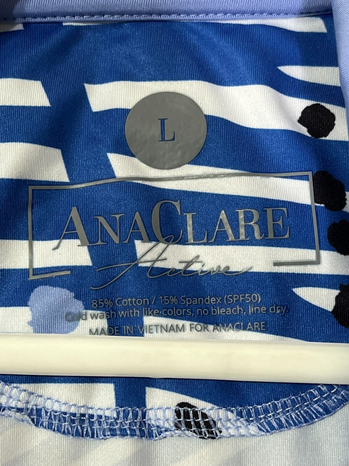 Ana Clare Active Blue White Black Animal Print Polo Top Women’s Size Large