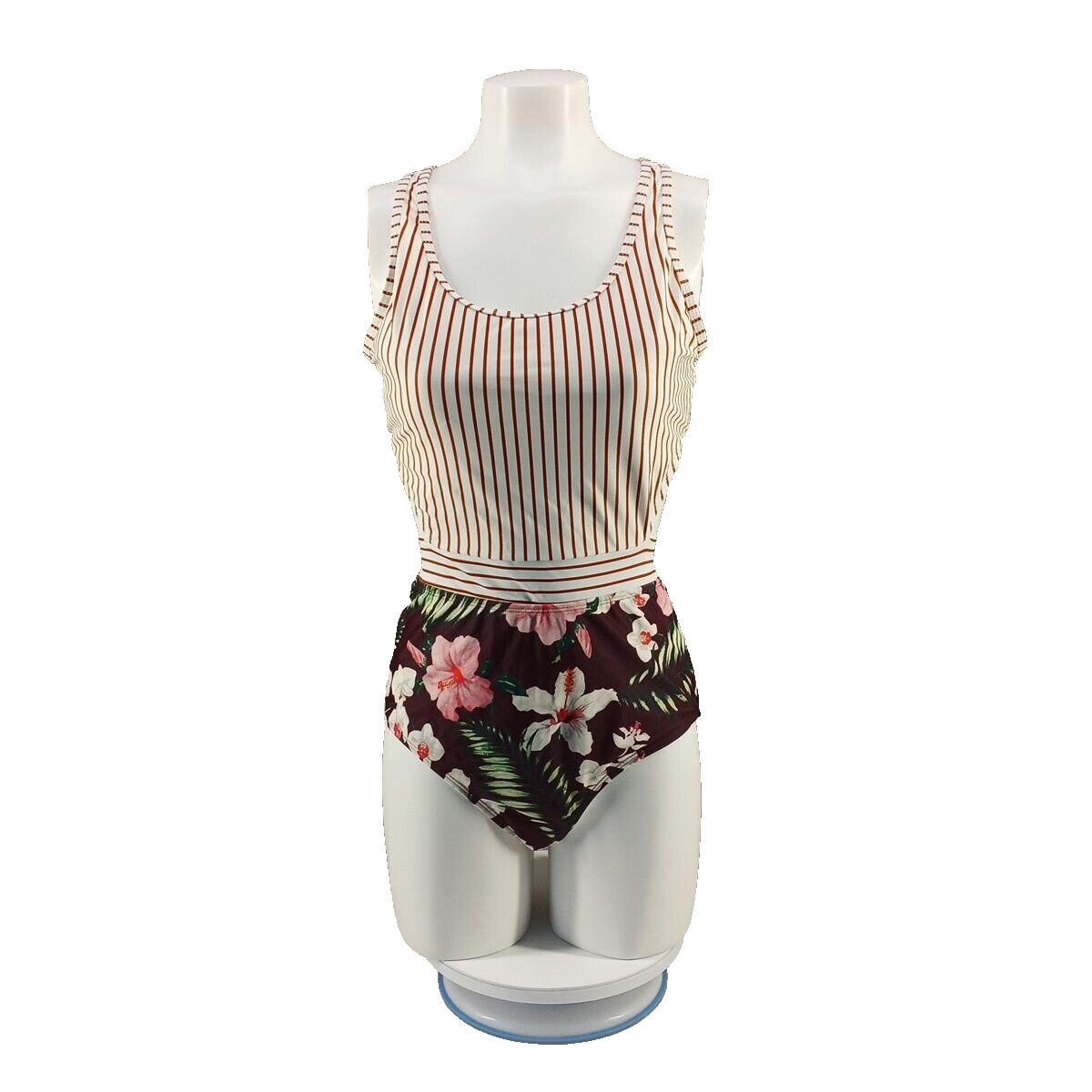 Resort One Piece Swimwear MEDIUM(8-10) Padded Open Back Floral Print Striped