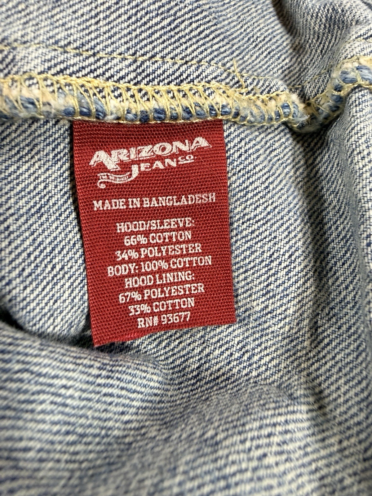 Arizona Jean Hooded Jacket Sz S Denim Button Up Blue Hybrid Trucker Distressed