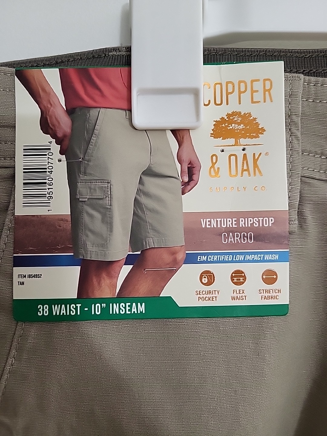Copper And Oak Mens Venture Ripstop Cargo Shorts, Beige, 38