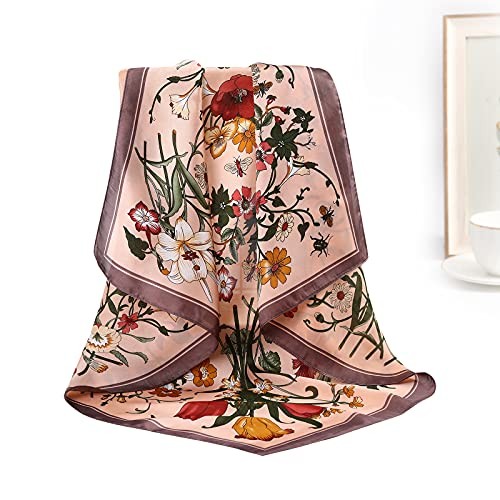27 Inches Silk Feeling Square Head Scarf – 4 Pcs Satin Black+grey+coffee+green