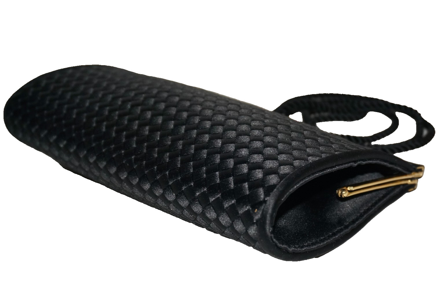 FRANCHI Small Black Woven Satin Ribbon Clutch Shoulder Bag 6×8