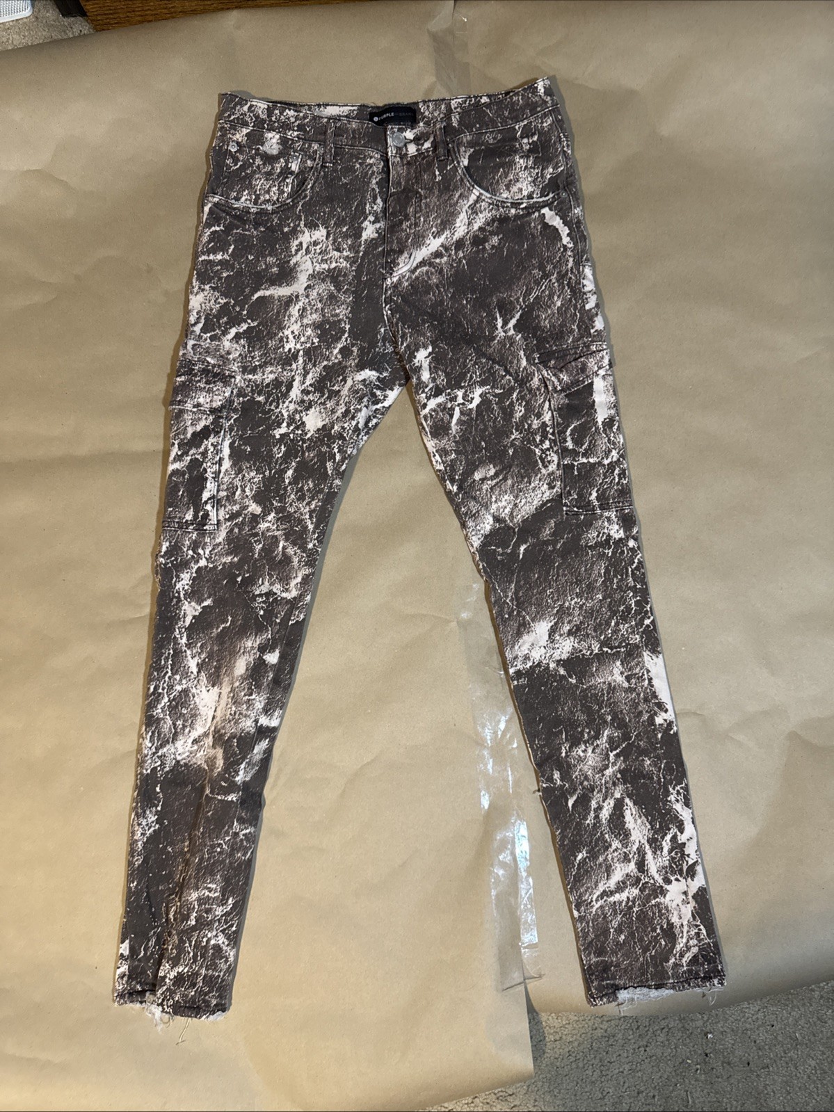 PURPLE BRAND CAMO PRINTED BROWN 33 SLIM FIT STRETCH JEANS MENS