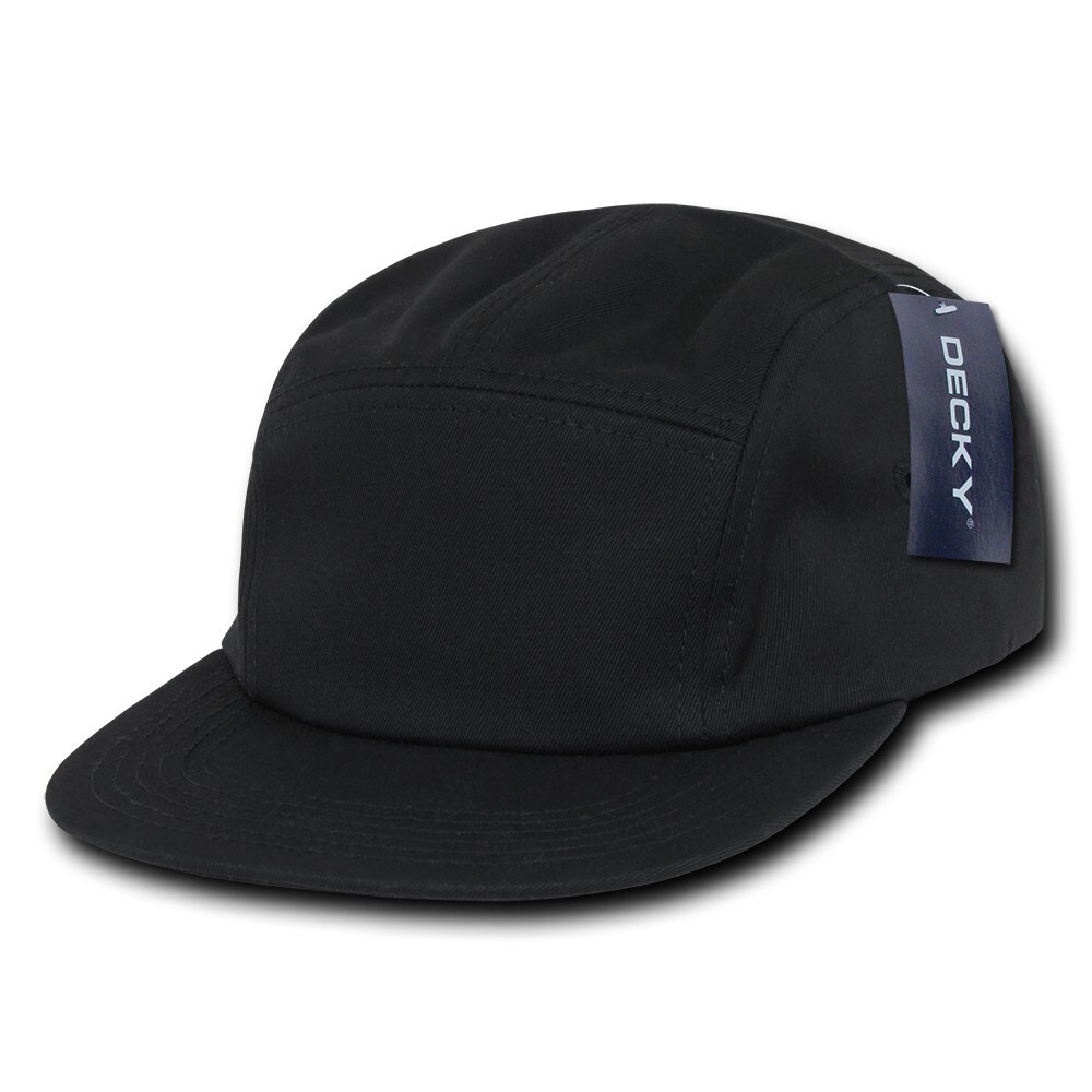5 Panel Racer Cap – Black, Cotton Hat (Decky 985-BLK, New with Tags)