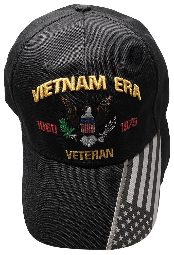 Vietnam Era 1960-1975 Veteran Black With USA Flag On Bill Embroidered Cap Hat