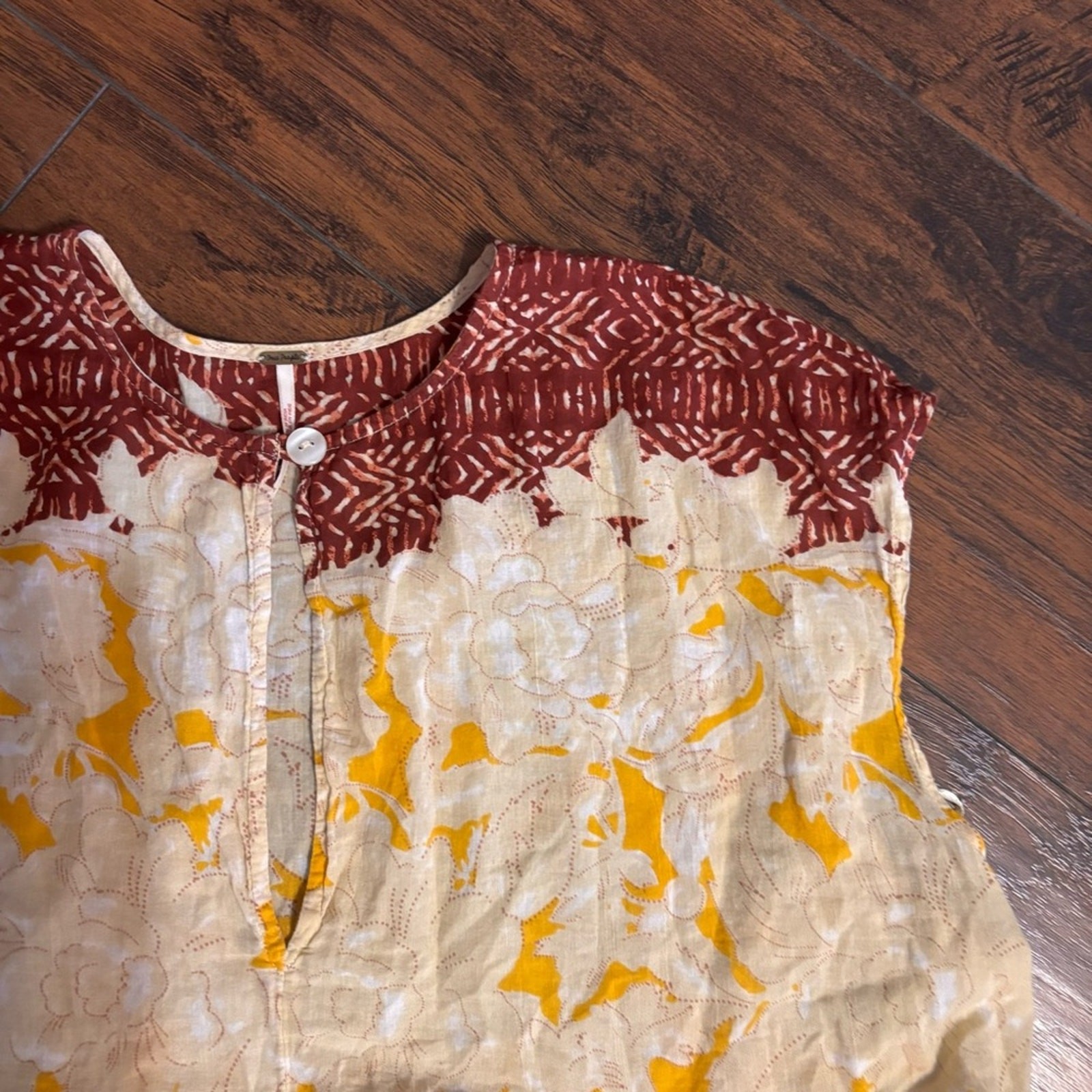 Free People Multi-Print Tiered Cap-Sleeve Tunic in Mustard Multi