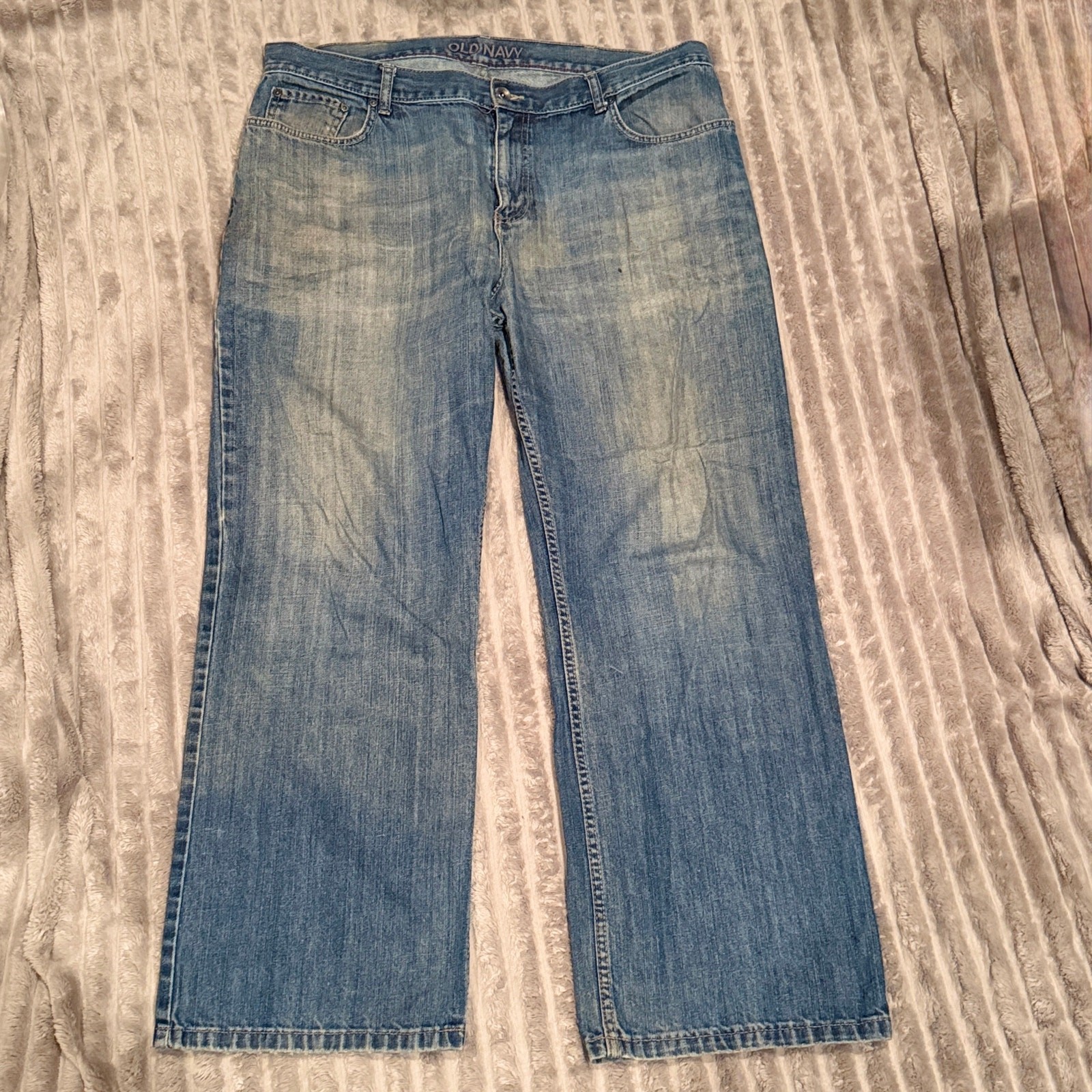 Old Navy Loose Fit Jeans Men’s 40×32 Light Medium Wash Distressed Blue Denim