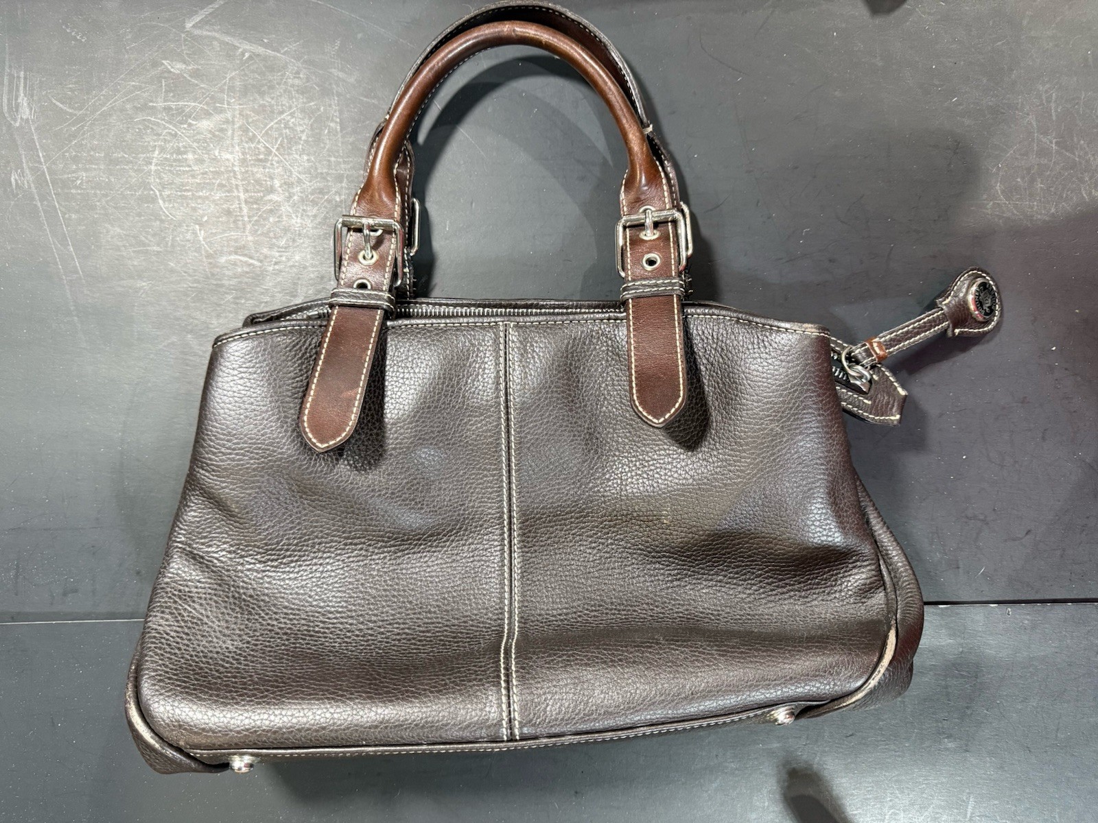 Dooney & Bourke Satchel Women Medium Brown All Weather Leather 2 Buckle Handle