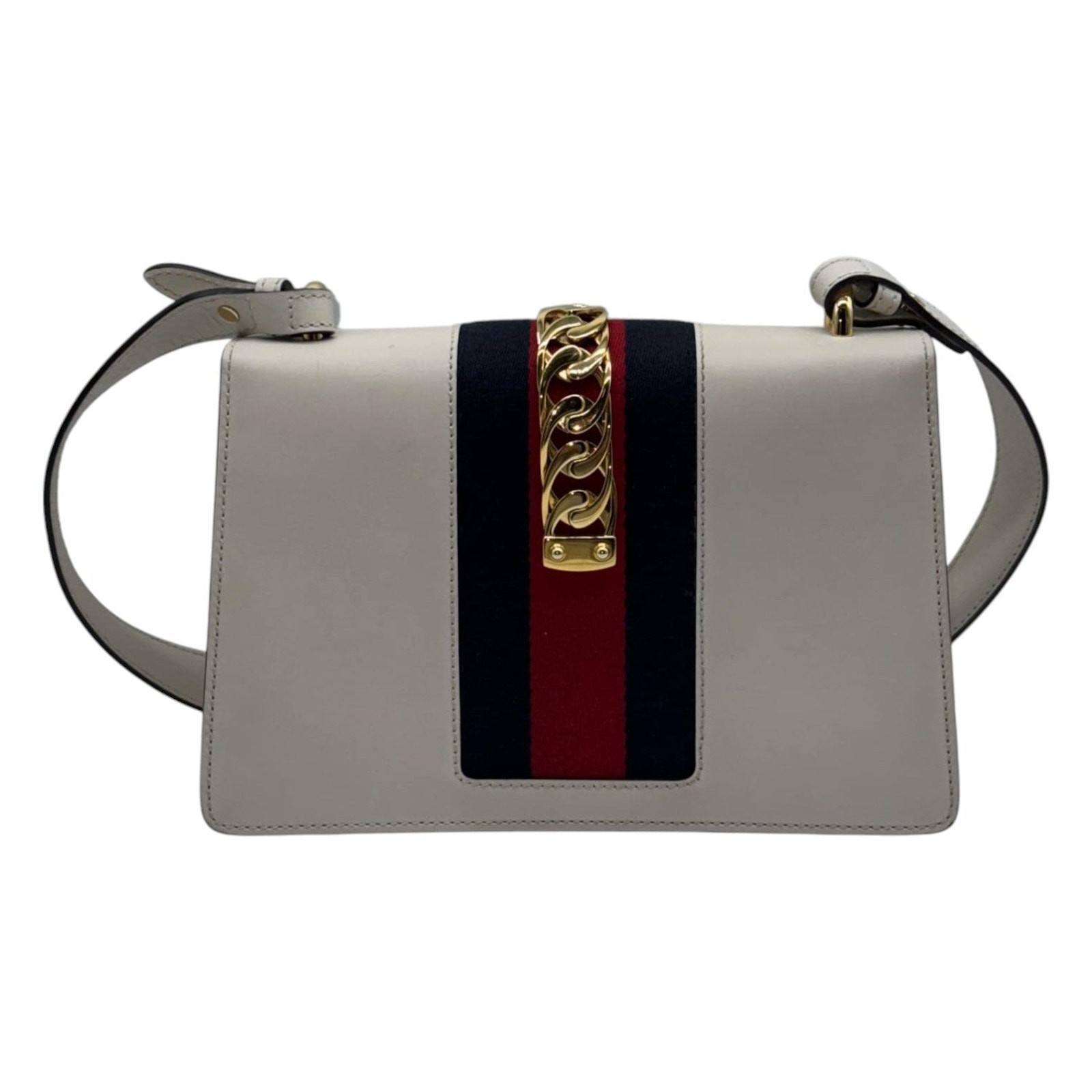 Gucci Sylvie Small Calf Skin Shoulder Bag In Off White