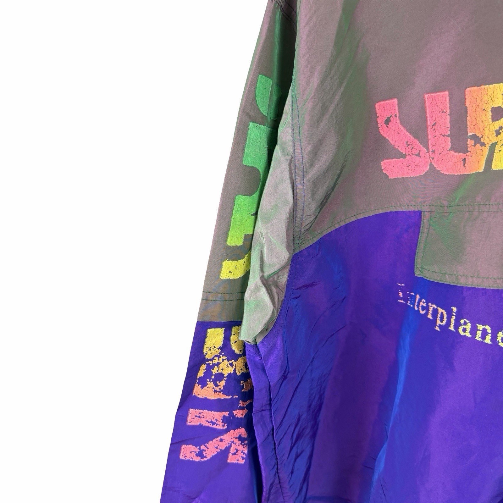 Vintage 90s Surf Style Colorblock Windbreaker Pullover Purple Jacket Size XL