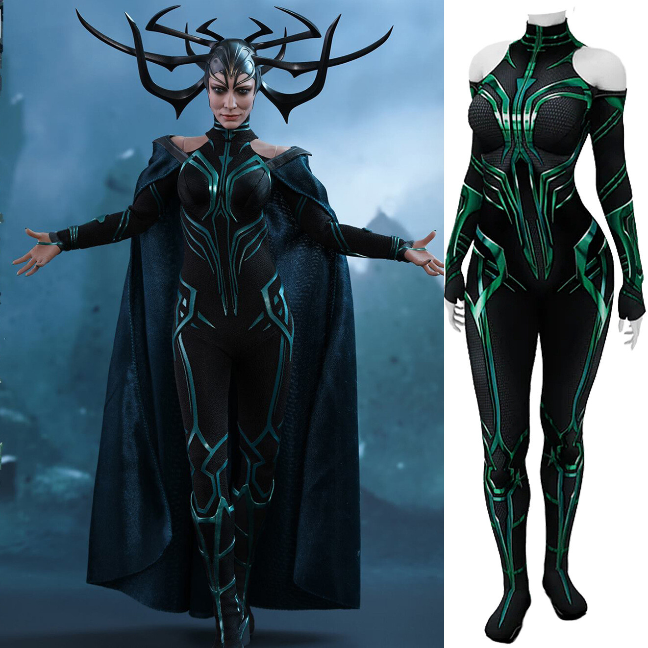 Hela COS Bodysuit Goddess of Death Jumpsuit Cosplay Adult Kids Halloween Costume