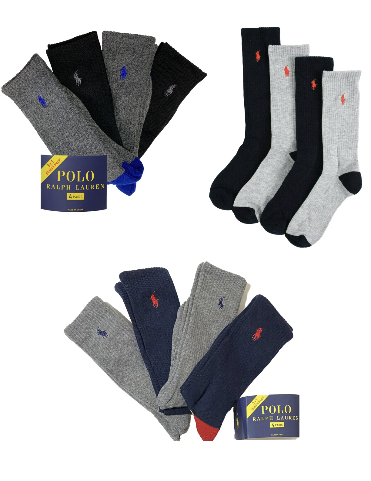 Ralph Lauren – 4 Pack CREW Soft Socks – Size 10-13 fits shoe size 6-12.5