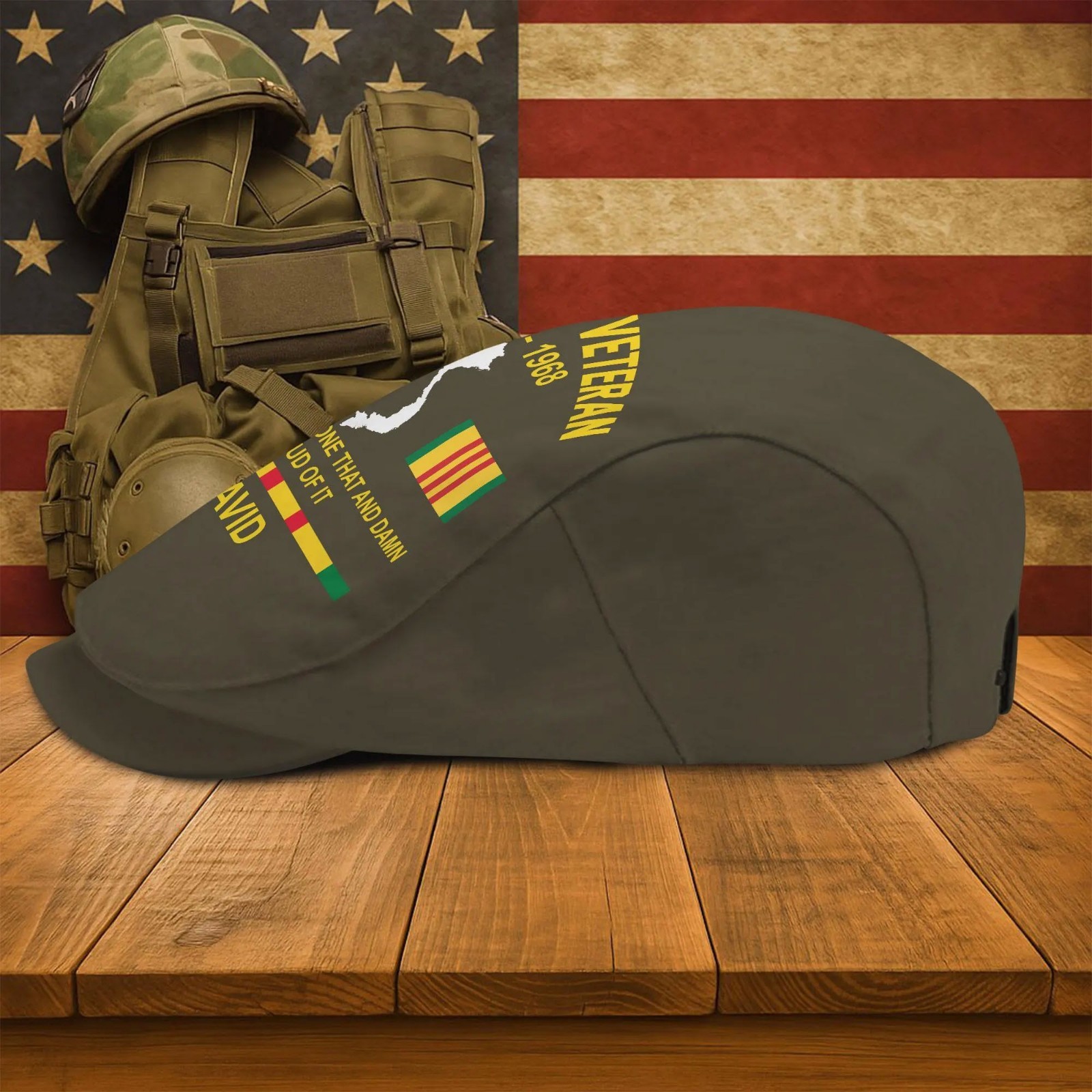 Personalized Vietnam Veteran Flat Cap Custom Name Year US Military Gift For Men
