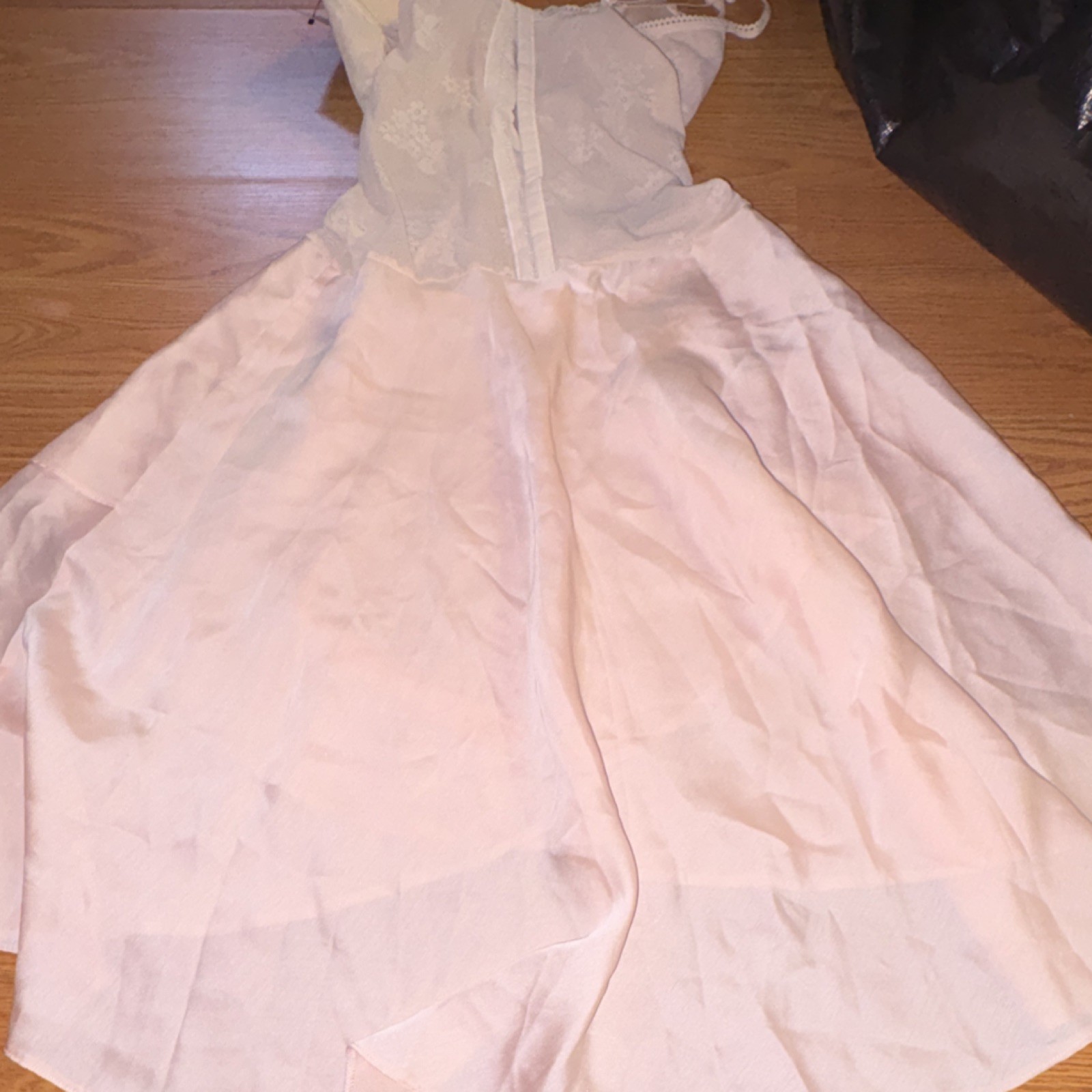 Peach Floral Sleeveless Gown Bow Women’s 36B Nylon Spandex Rayon