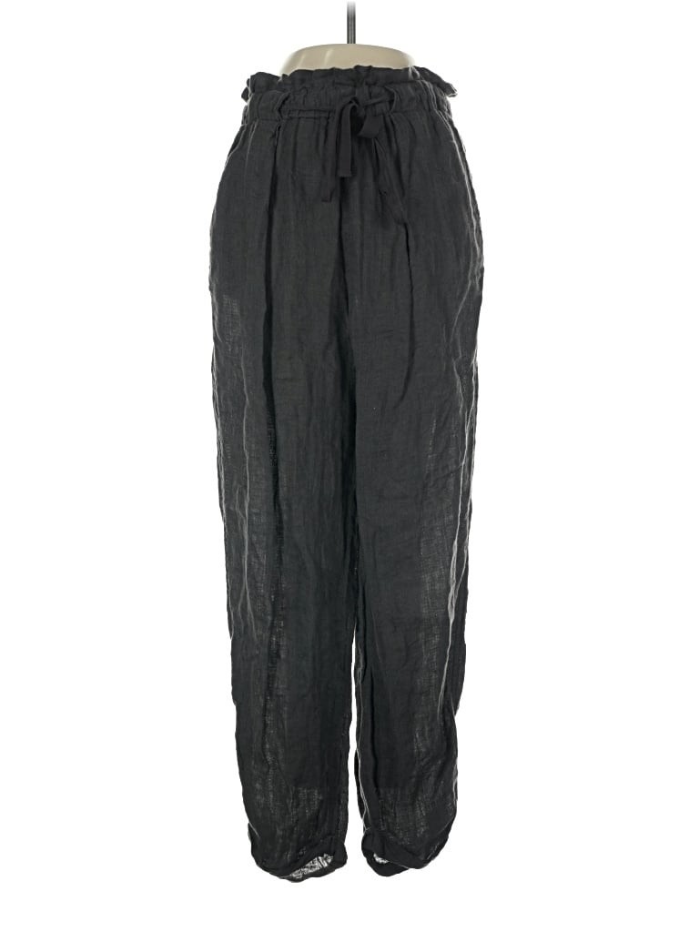 Free People 100% linen pants medium woven natural charcoal grey drawstring
