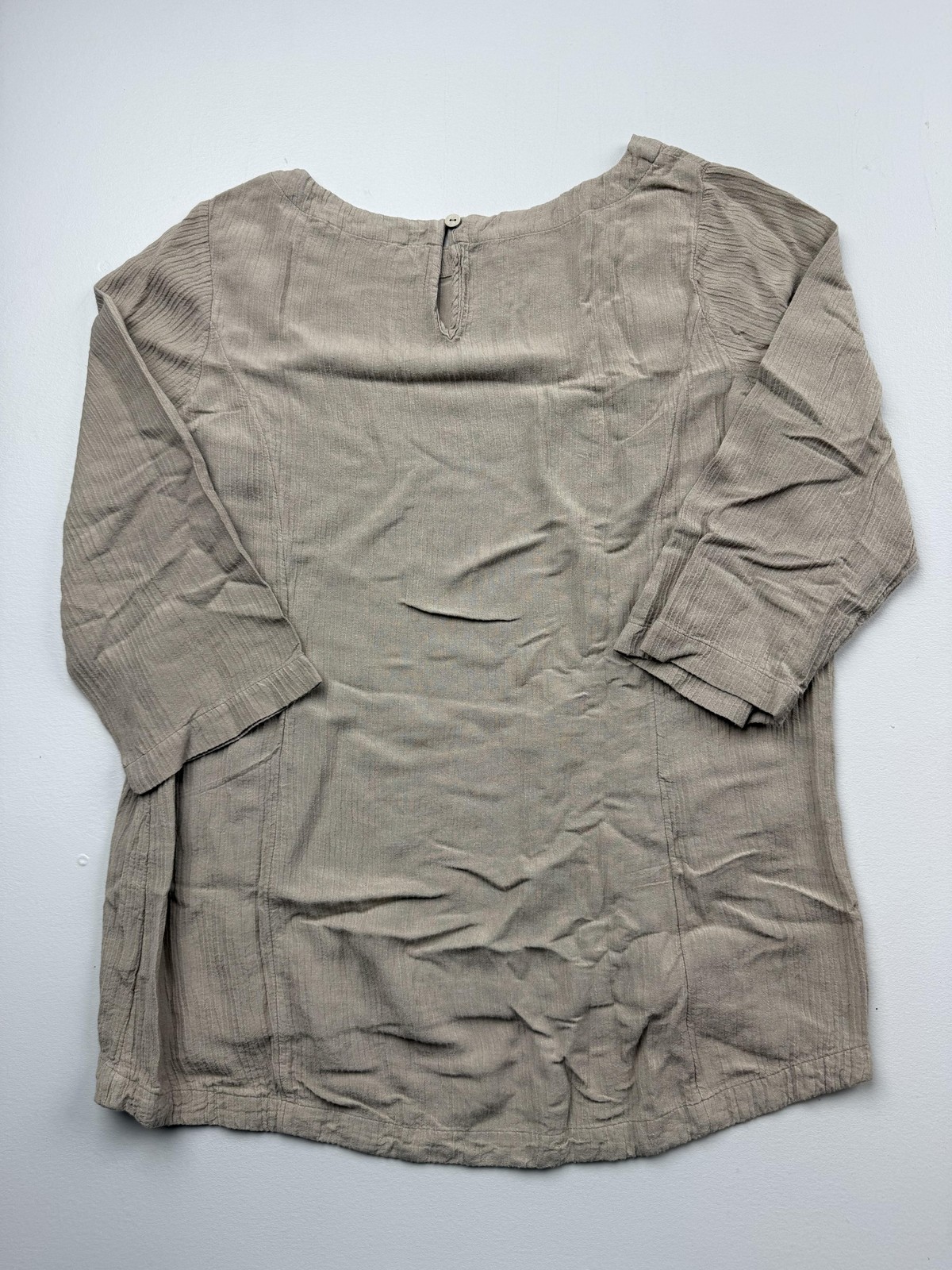 Soft Surroundings Blouse Womens M Beige Boat Neck 3/4 Sleeve Tunic Top Woven