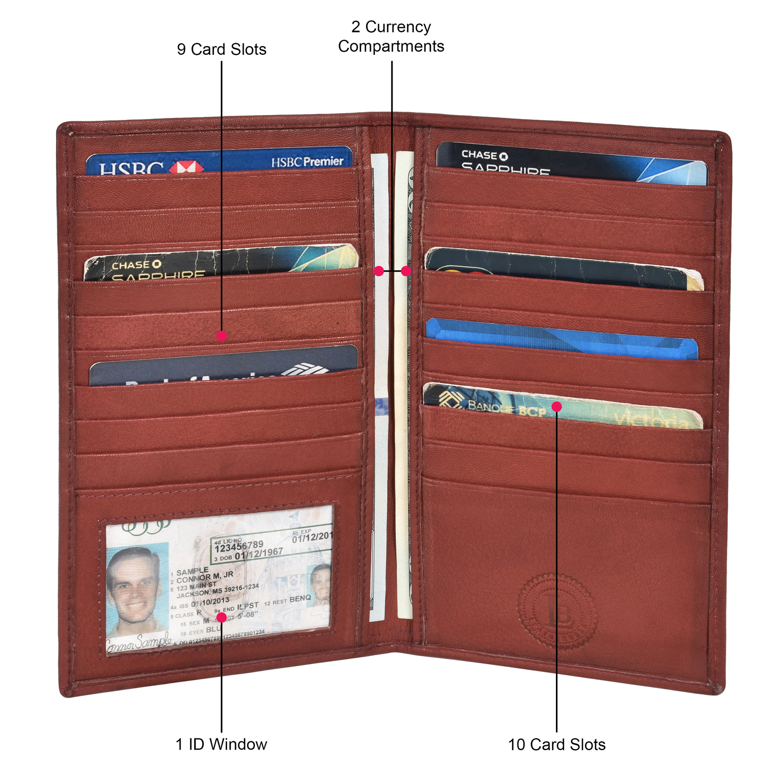 Leatherboss Genuine Leather Credit Card Holder Wallet 19 Card Slots + 1ID Window