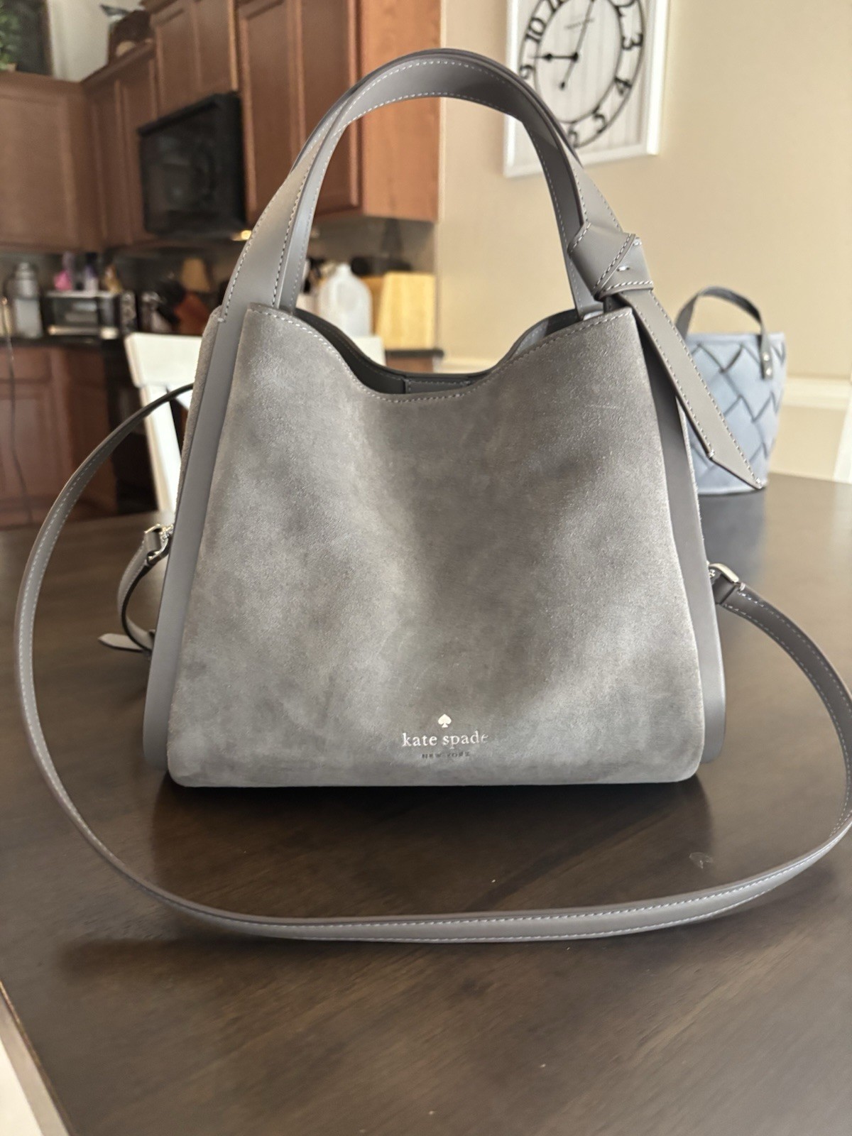 Kate Spade New York Gray Top Handle Satchel, Detachable Strap, Zip/Snap