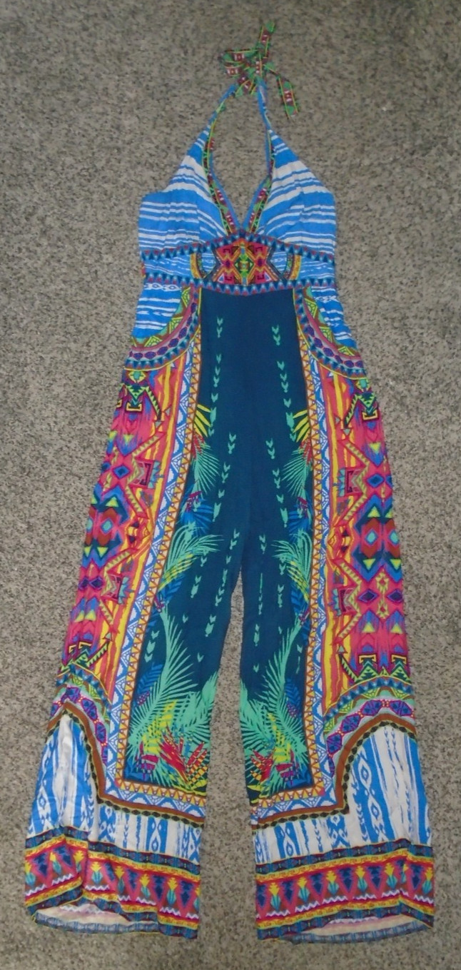 Flying Tomato Colorful Patterned Halter Jumpsuit Women Size Large NEW