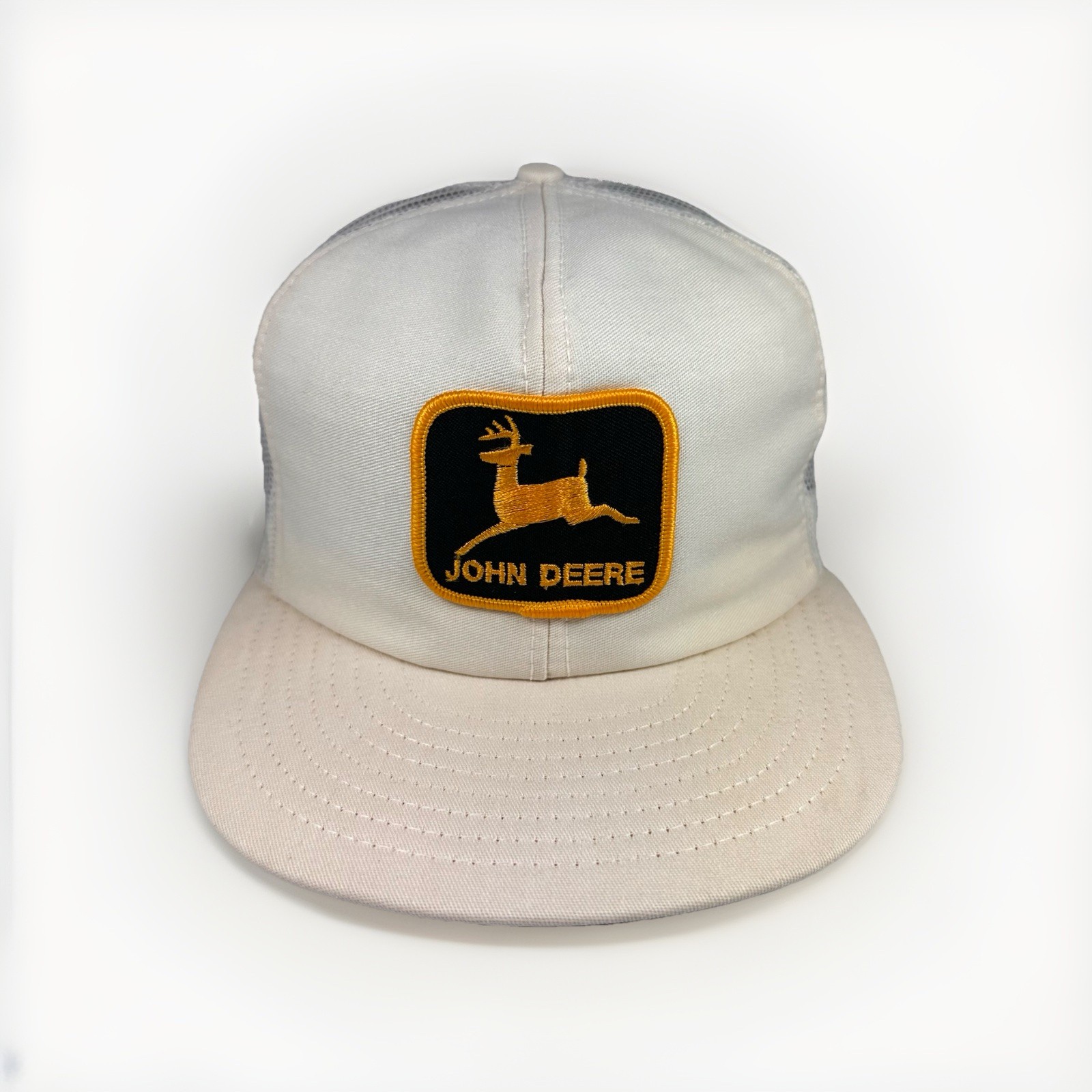 Vintage John Deere Hat 80s White Trucker Cap w/ Patch, Louisville Mfg. Co.