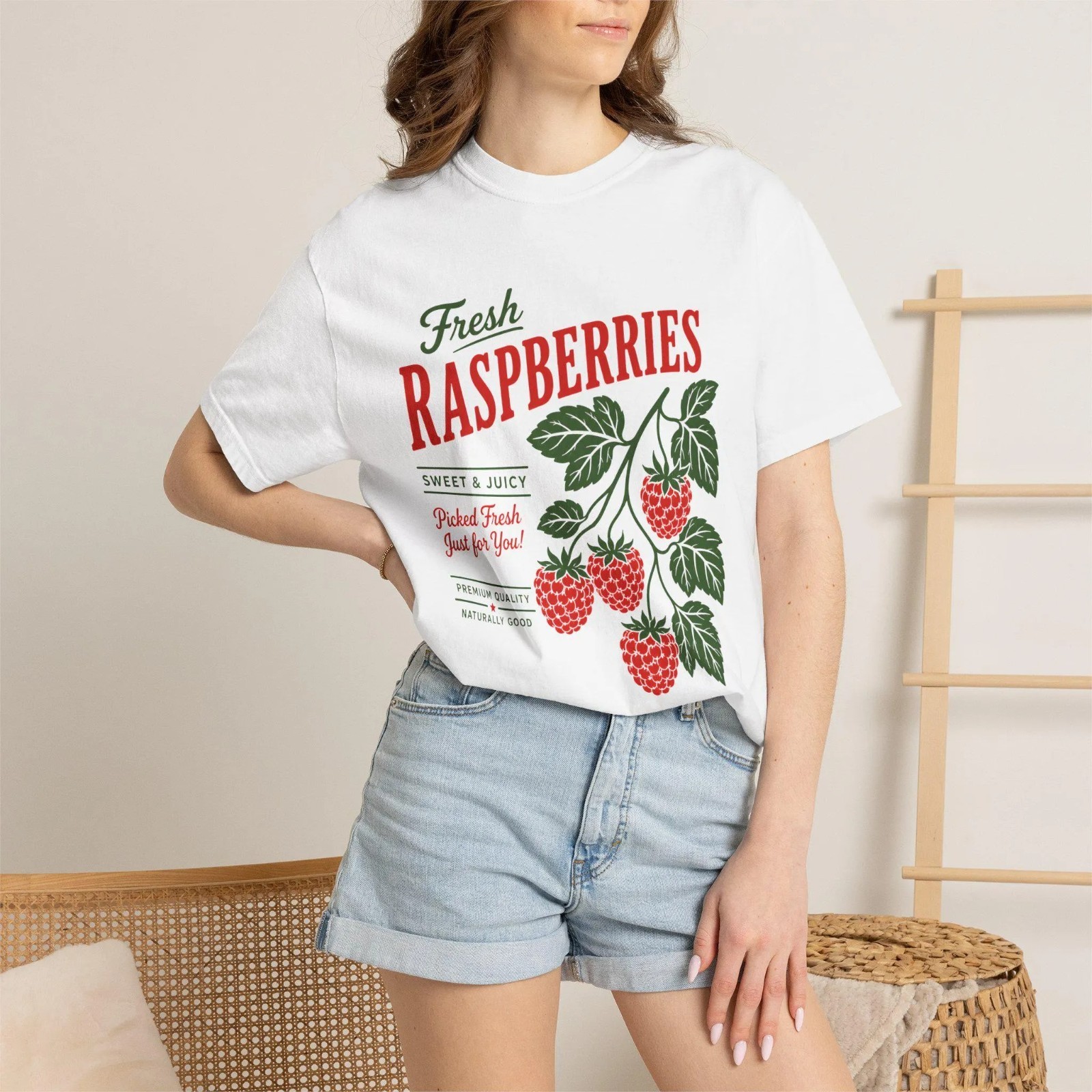 Fresh Raspberries Cottagecore Botanical Apparel Gift For Berry Picker T-Shirt