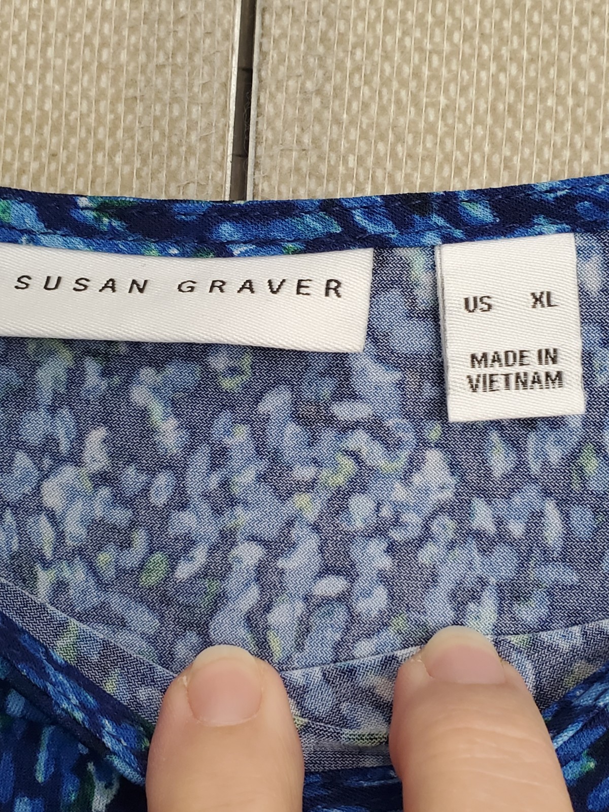 Susan Graver LiquidKnit Blue Abstract Print Boat Neck 3/4 Sleeve Tunic Size XL