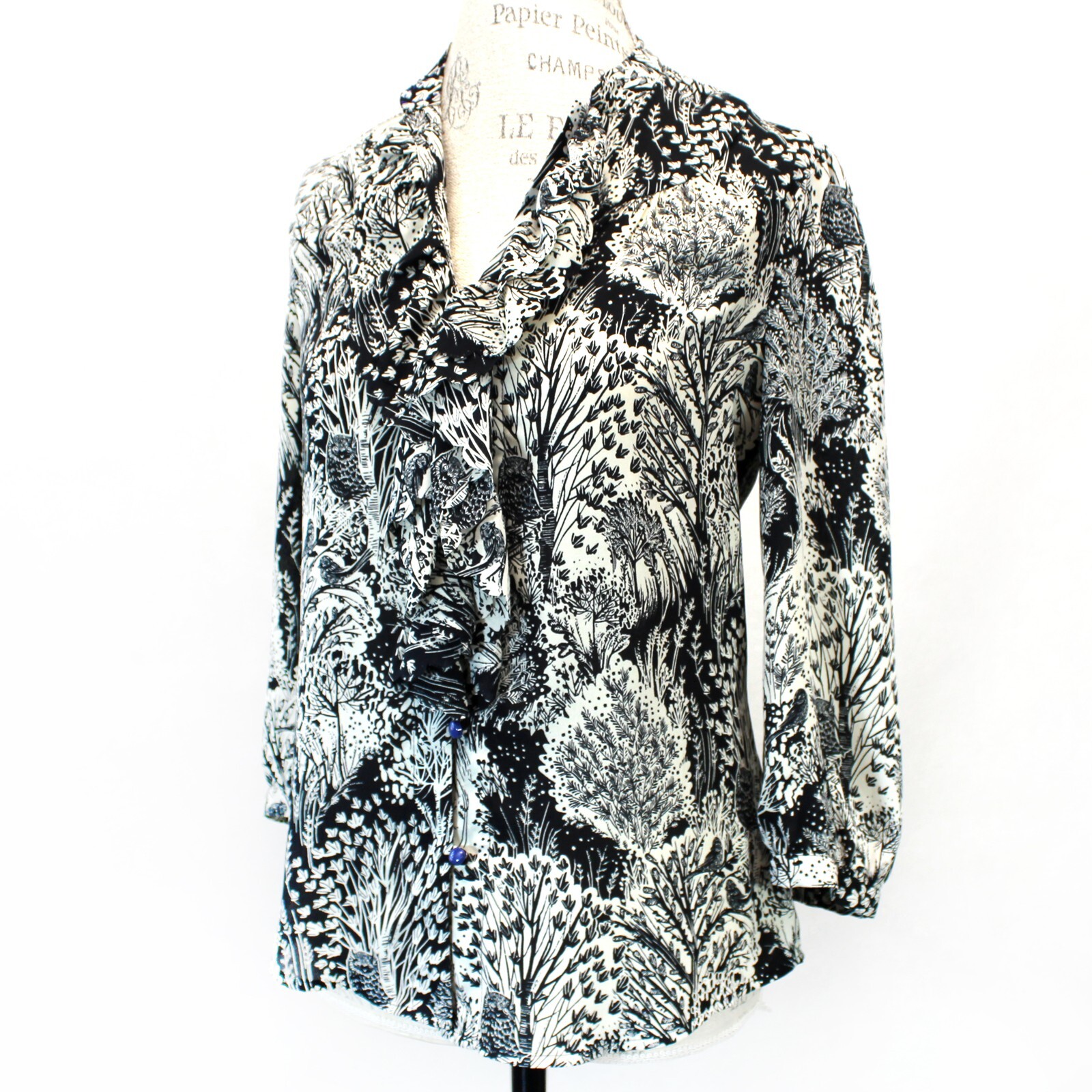 HD in Paris Antropologie Secretary Ruffle Neck Chiffon Top Blouse Shirt Size 2