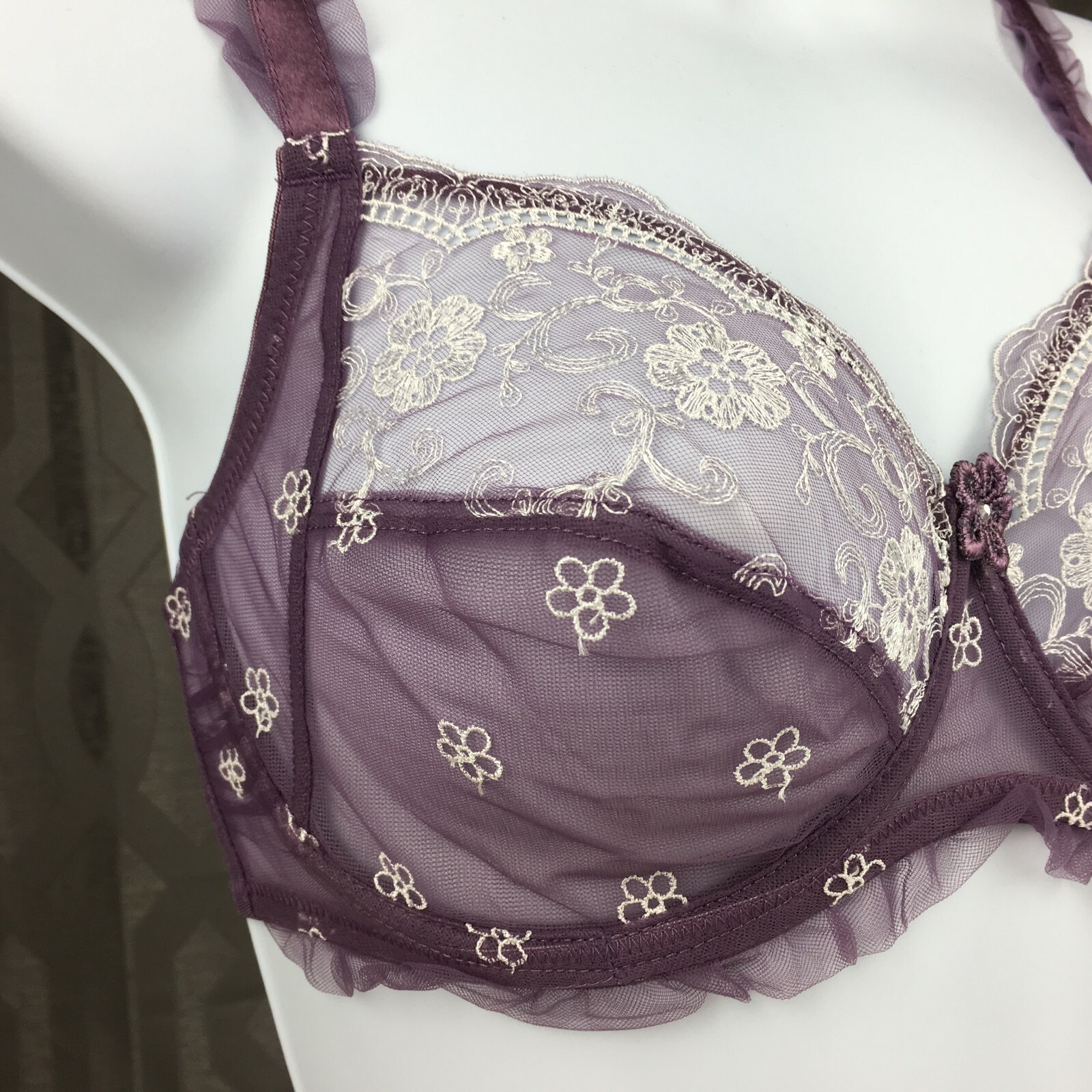 ALEGRO Sheer with Lace Underwire Sexy Lingerie Bra – Violet 9003 – 30-40 NWT