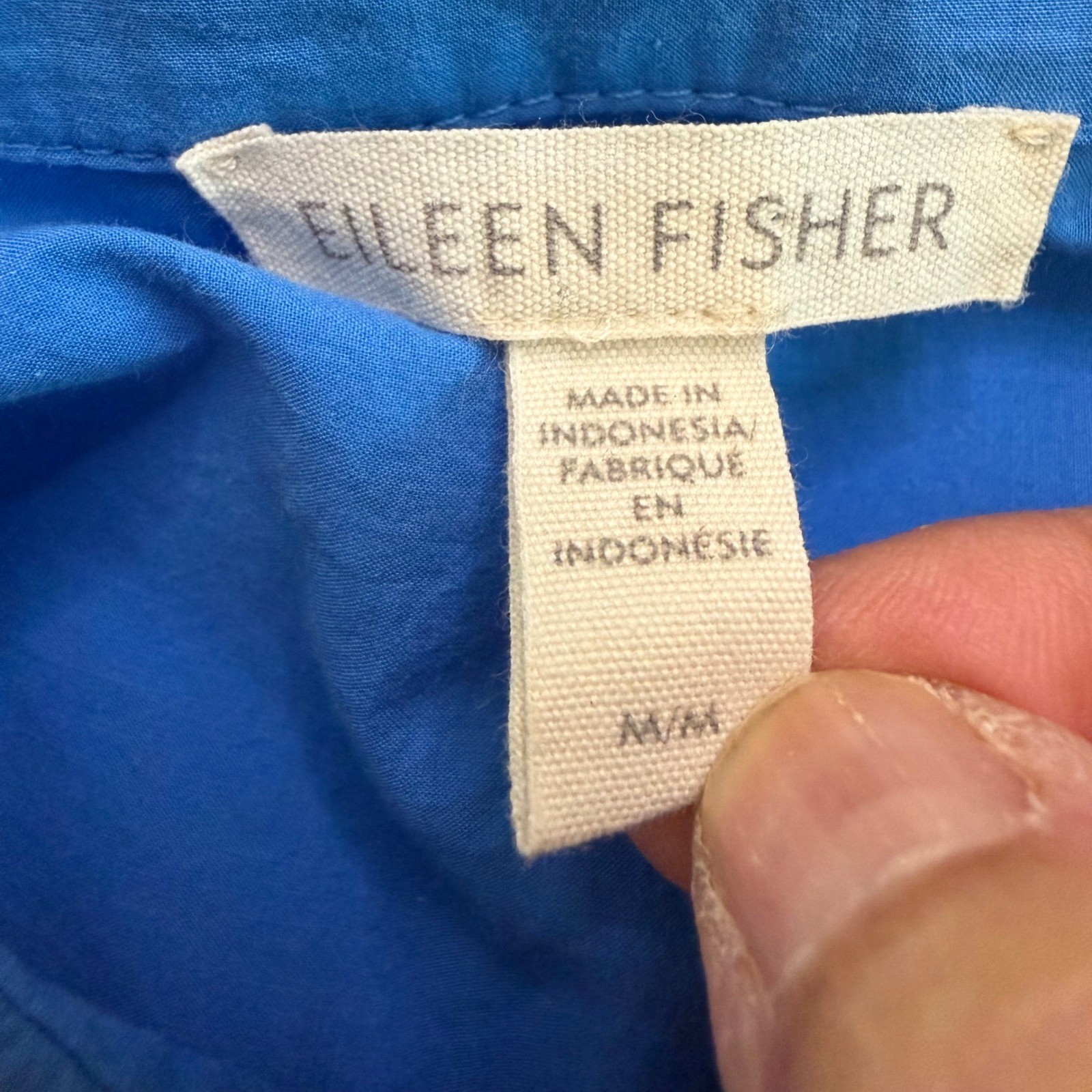 Eileen Fisher Womens Blue Organic Cotton Button Down Shirt Medium Quiet Luxury