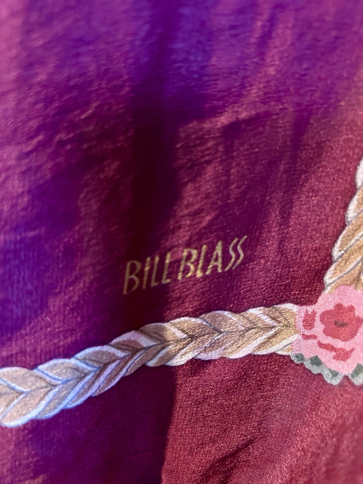 Vintage Bill Blass 90s Maroon Floral Silk Scarf 30in