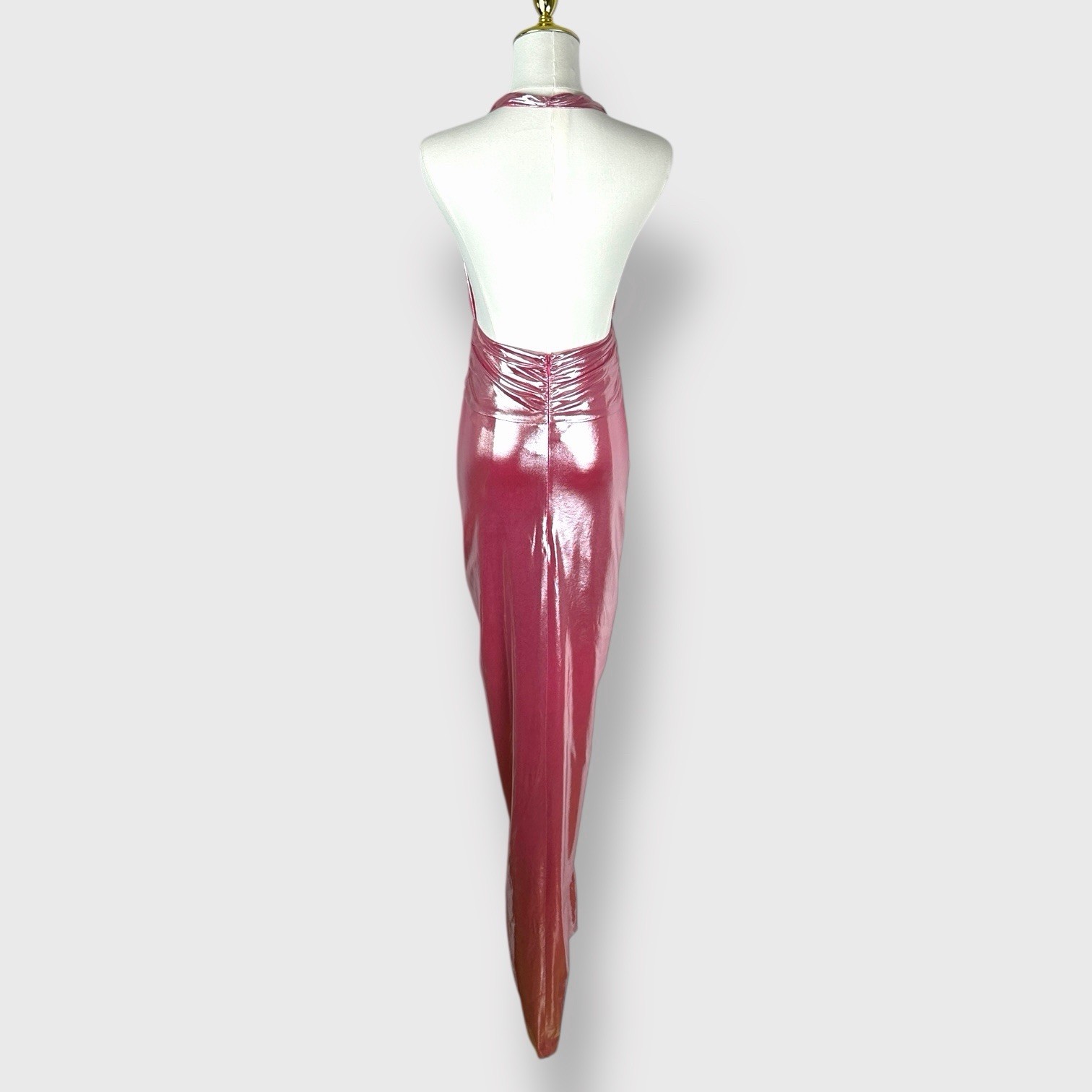 $798 Retrofete Nissa Dress Pink Gold Lame Knotted Halter Designer Rare Small