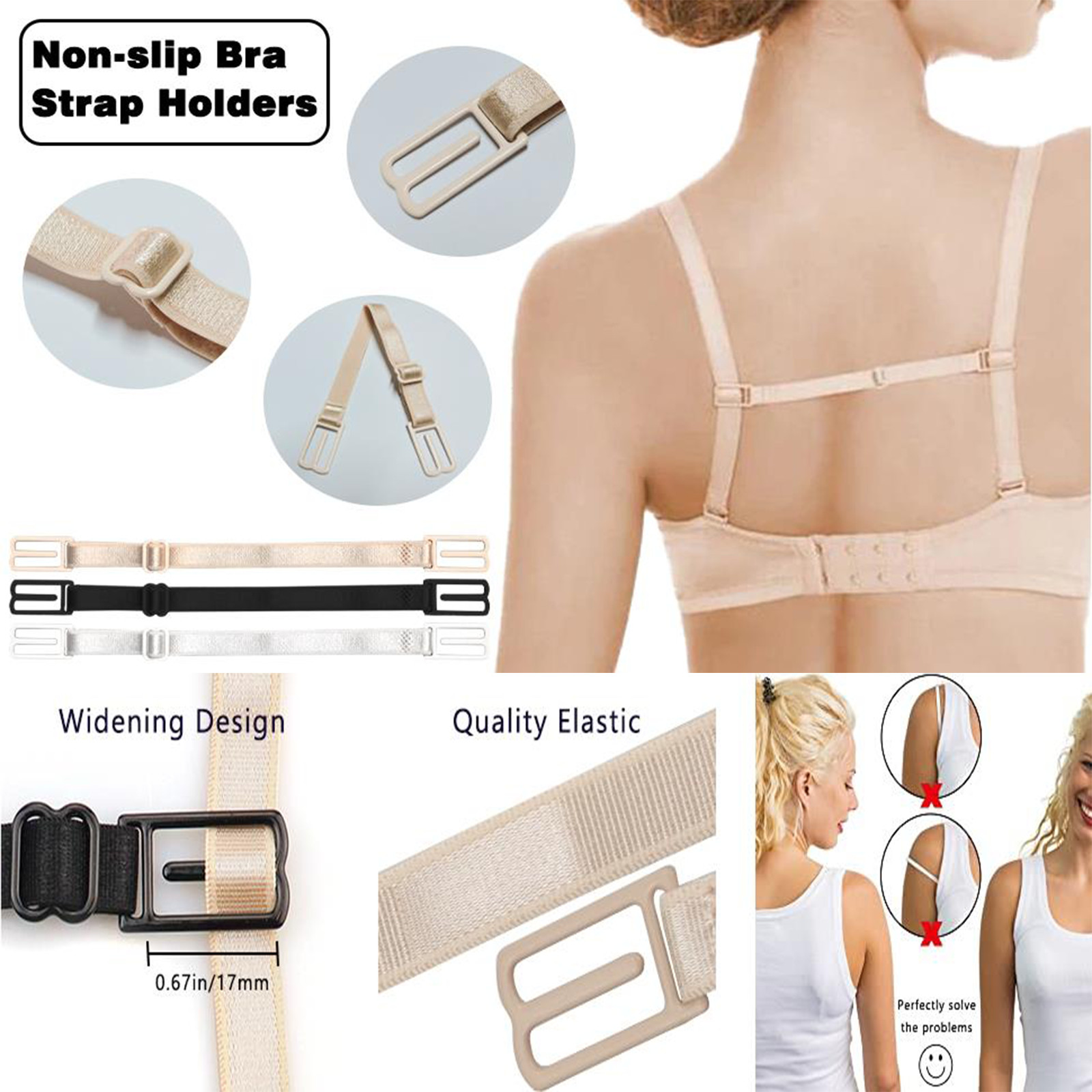 4 PCS Anti Slip Straps Clips Holder Bra Women Non-Slip Adjustable Rope Back US