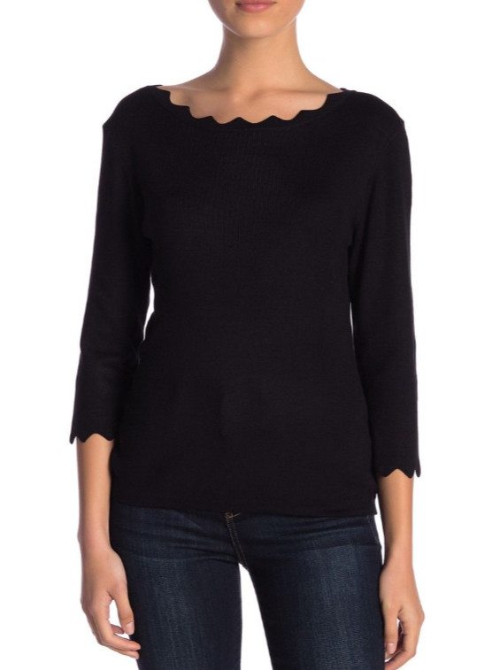 Philosophy Knit Scalloped Neck 3/4 Sleeve Sweater Size Large