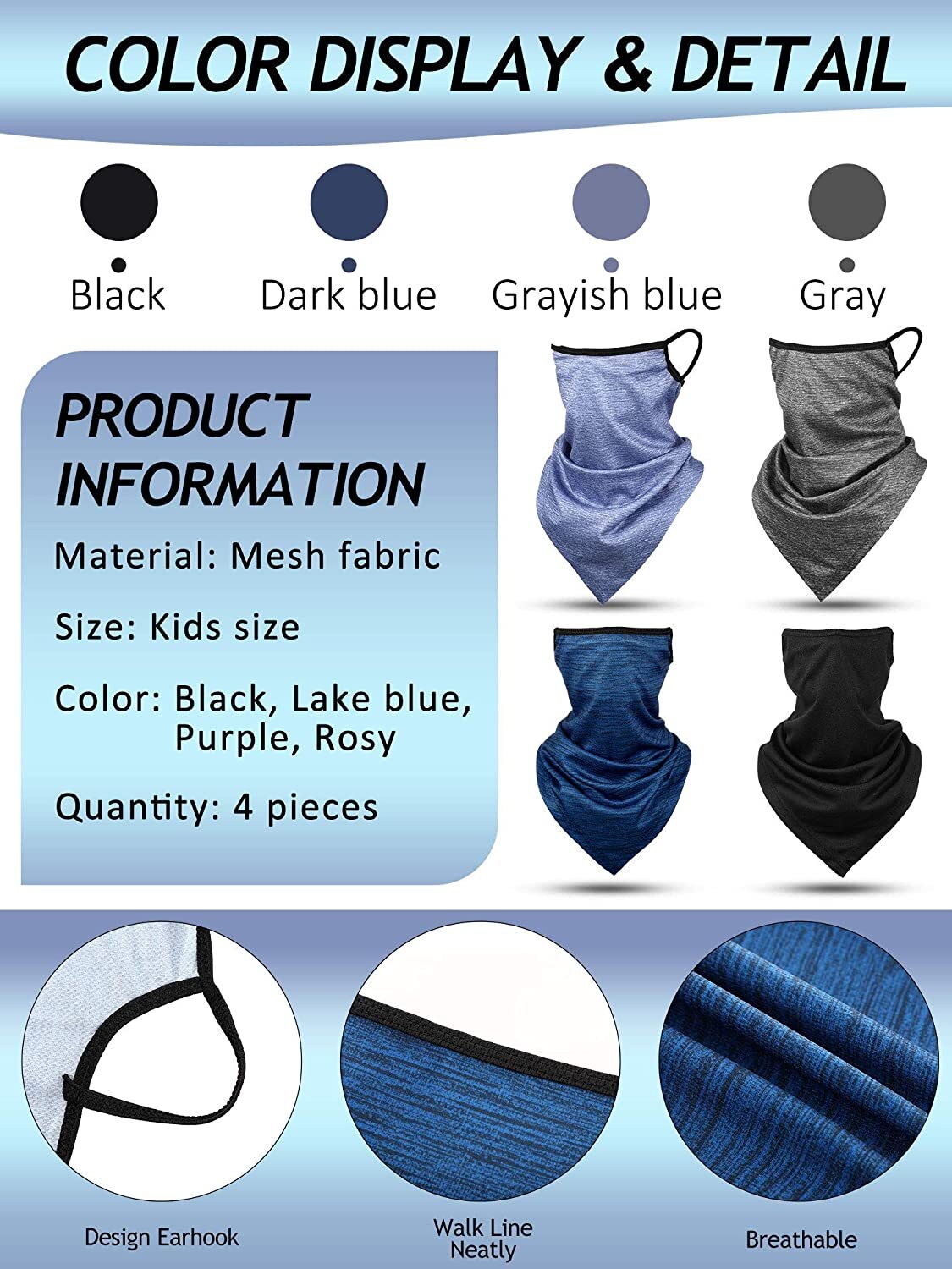 Neck Gaiter with Ear Loops UV Protection Neck Scarf Covers Bandana for Men Women