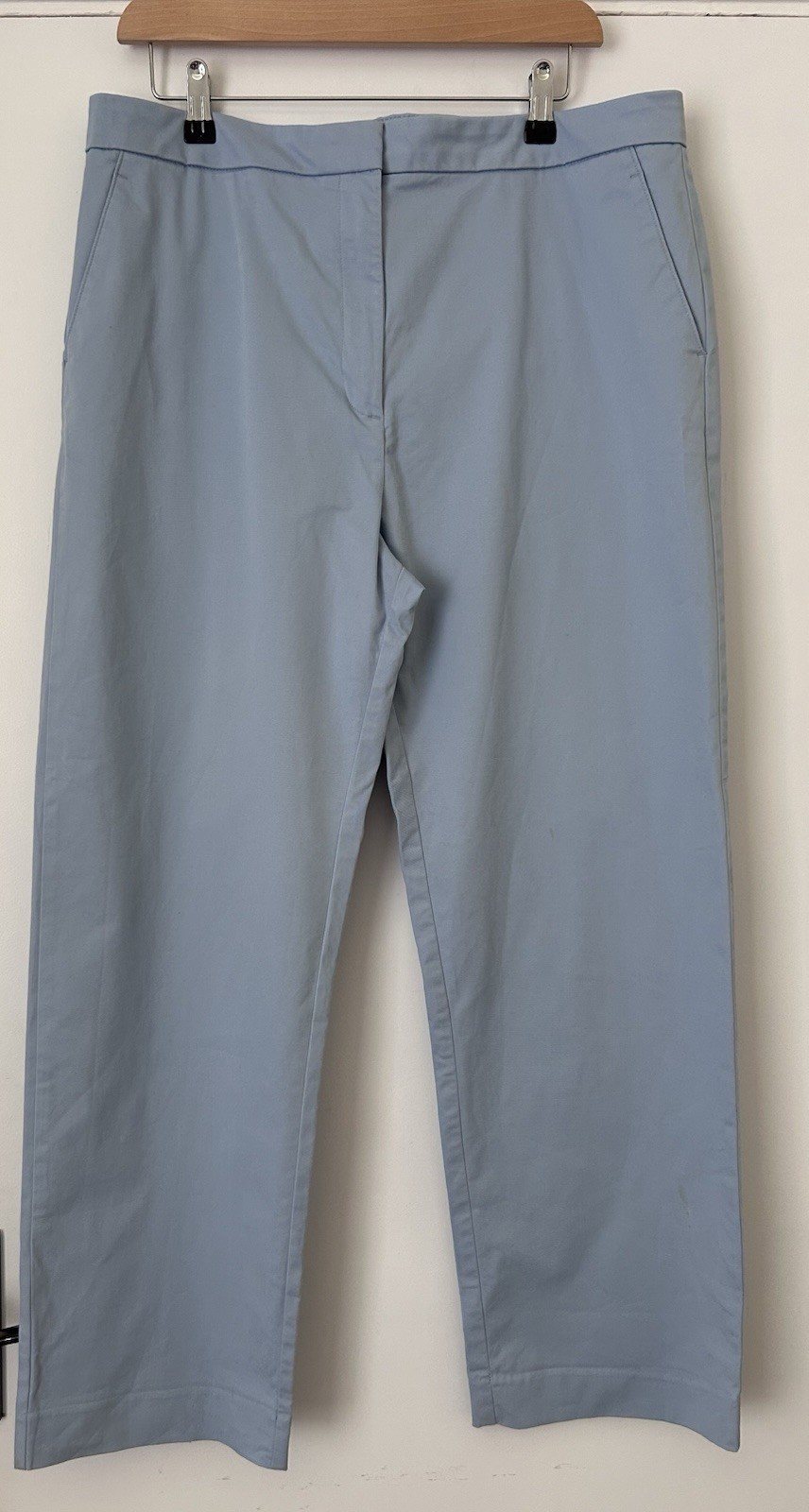 M&S Light Blue Straight Leg Cropped Chinos Size 16 Long Length Inseam 27 Inches