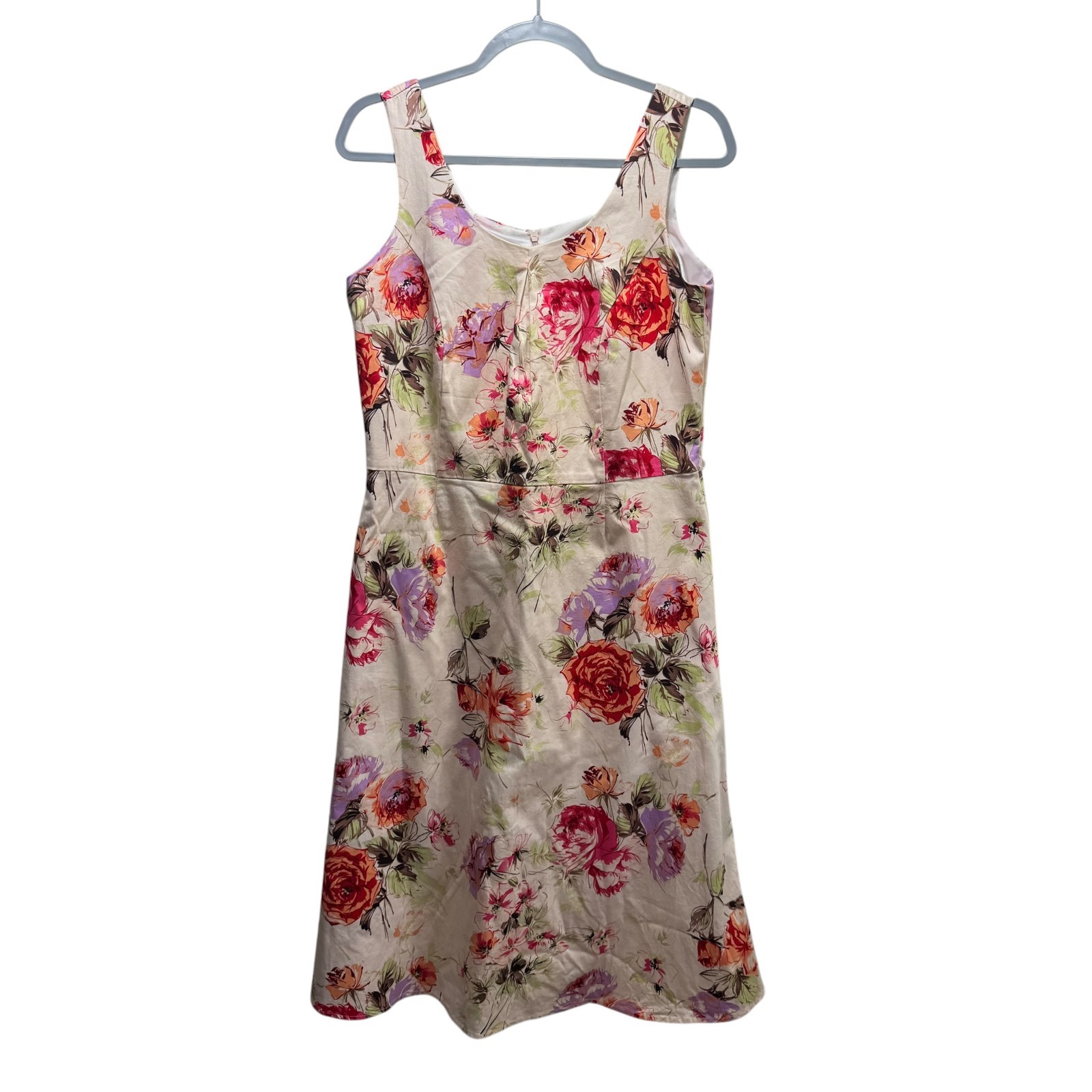 Shabby Chic Garden Party Coquette Fit Flare Floral Retro Midi Dress 12 Peach