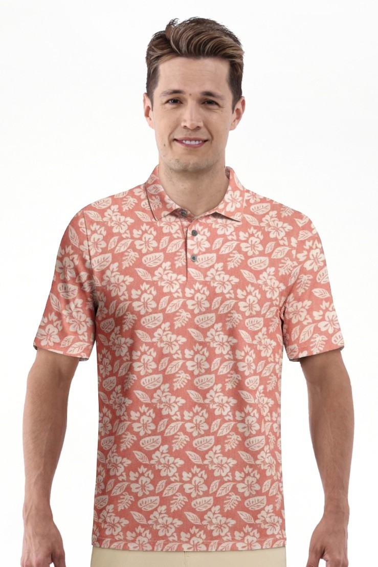 Ben Hogan Men’s Performance Golf Polo Shirt Flamingo Plume Print Size S