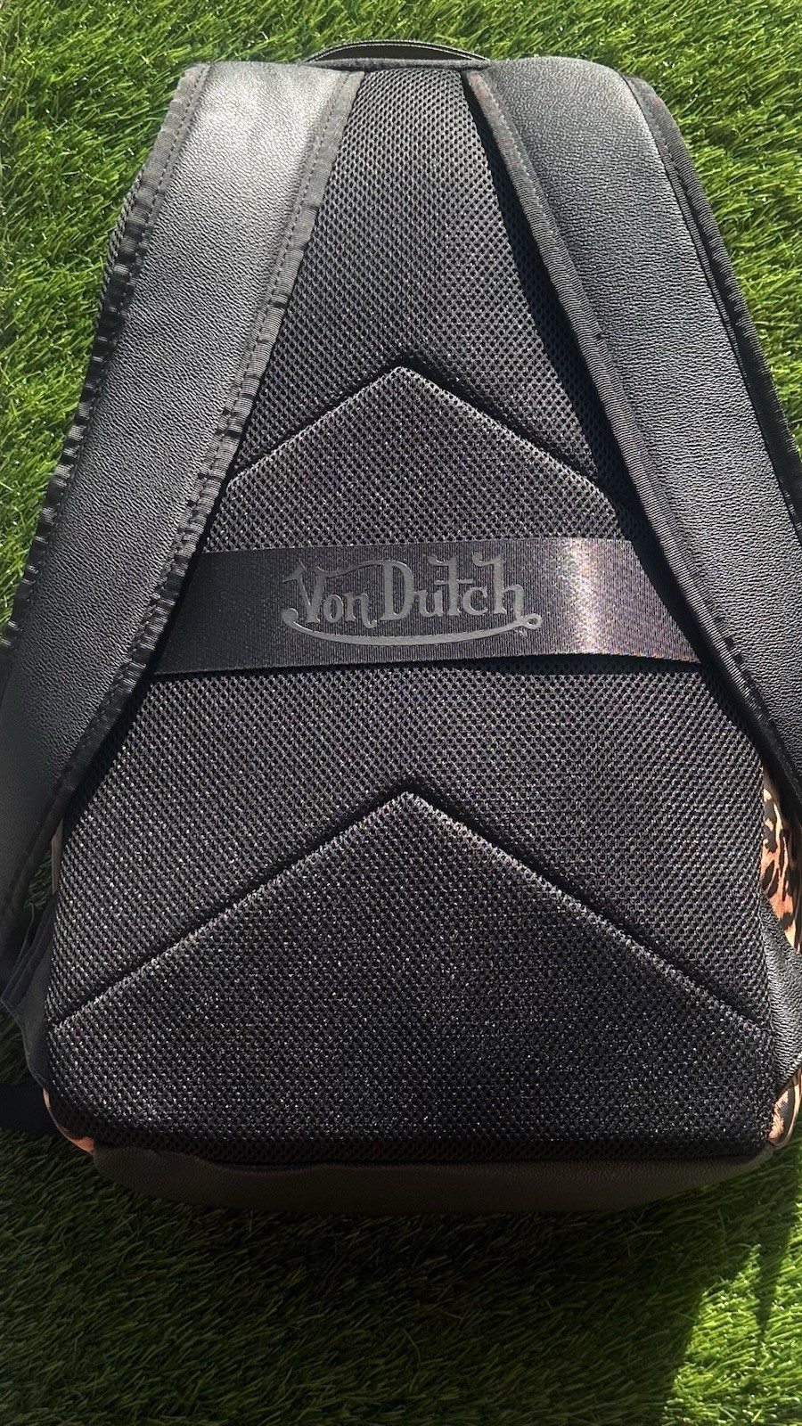 Von Dutch Leopard Animal Print Backpack Brown/Black/Red Zip Adjustable Strap