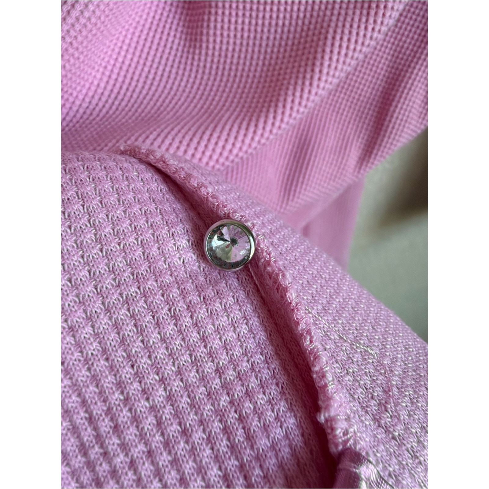 Quacker Factory Cotton Waffle Henley Top 1X Pink Rhinestone Button Plus Coquette