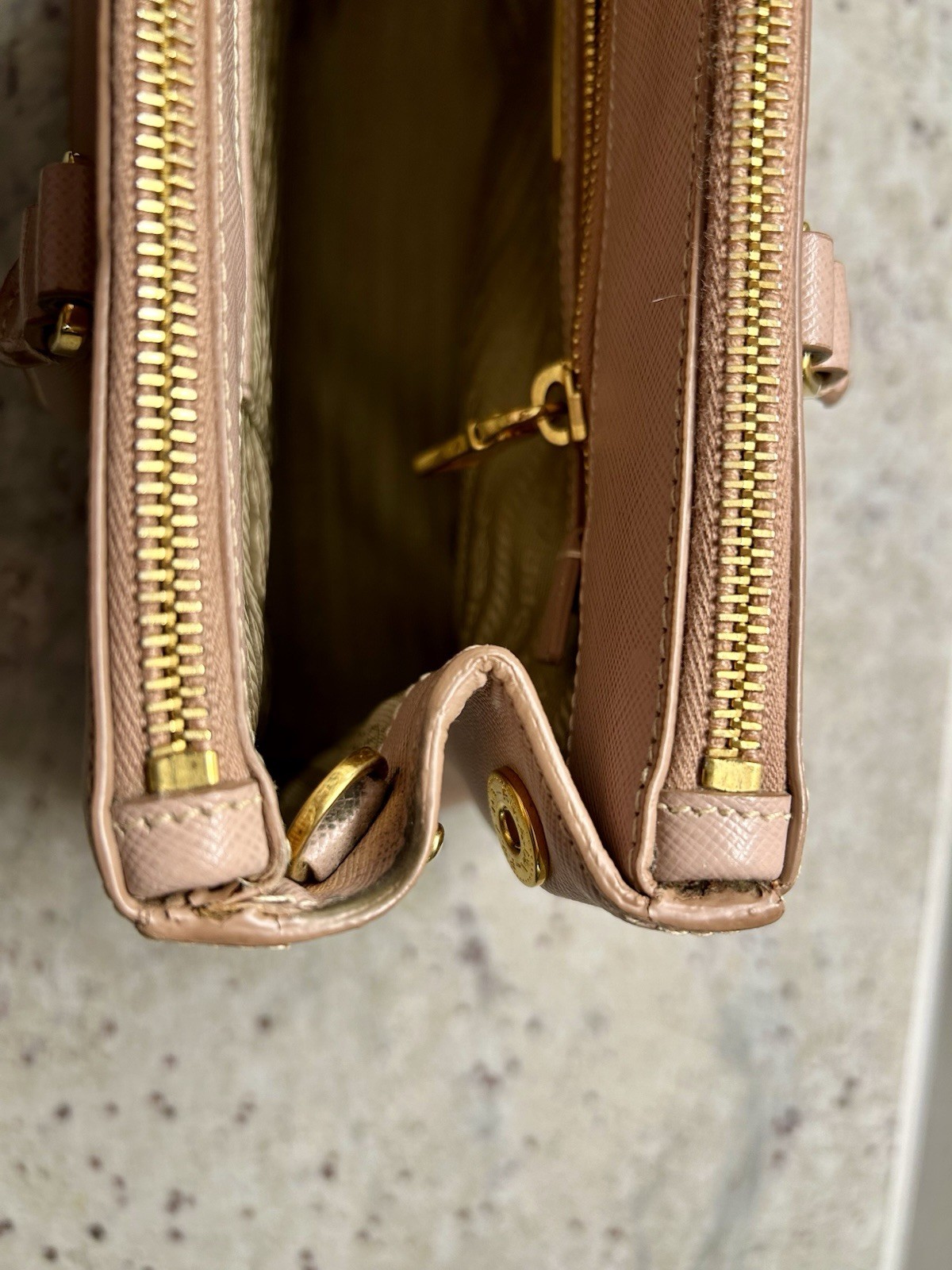 PRADA Pink Galleria Saffiano Leather Top Handle Bag w/ Adjustable Strap, Gold