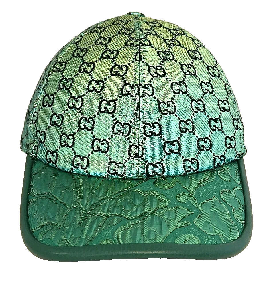 GUCCI GG Hat Cap Santa Barbara Green Metallic Adjustable Size M 57cm