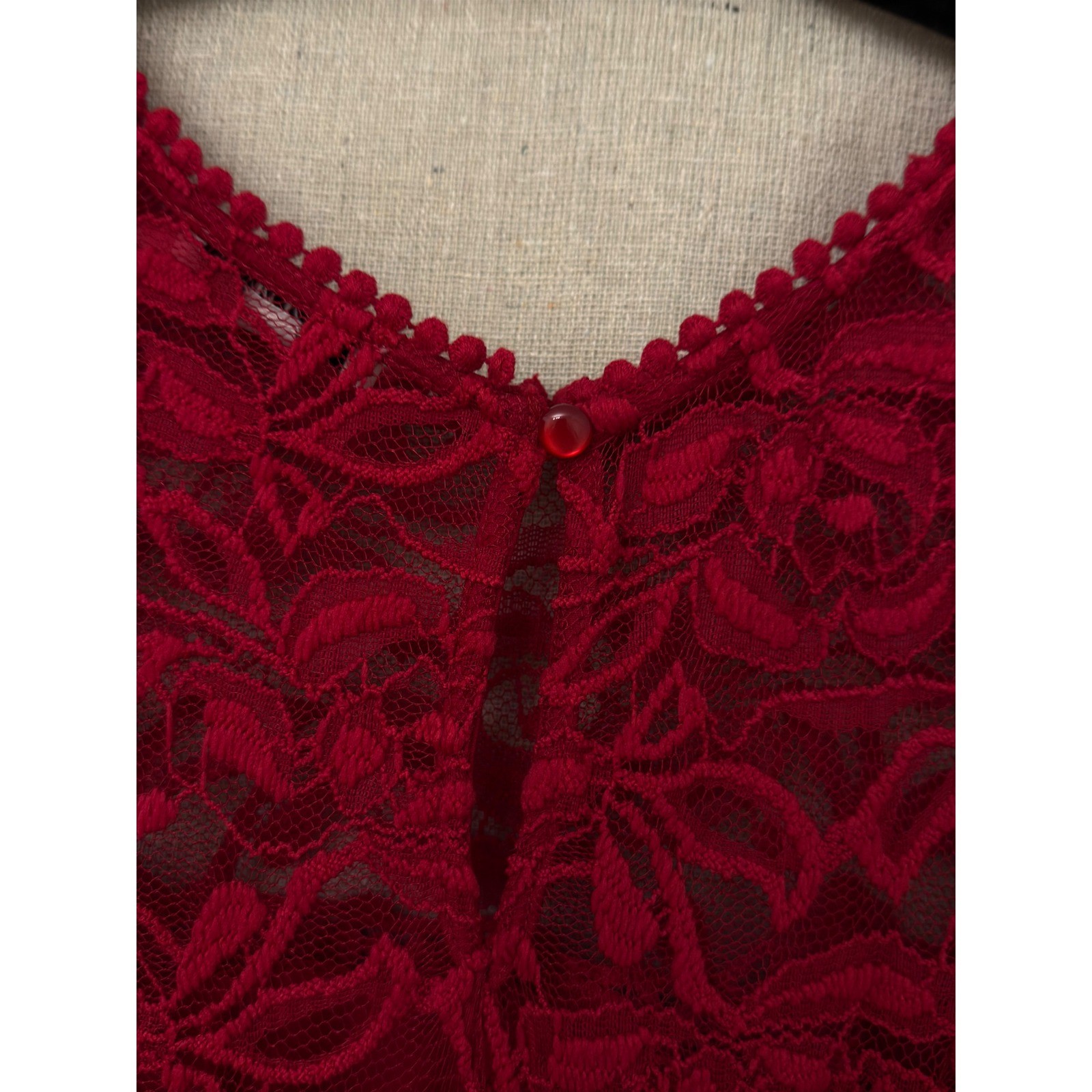 AUW Womens Red Lace Chiffon Shift Dress Plus Size 2X 3/4 Sleeve Keyhole Back