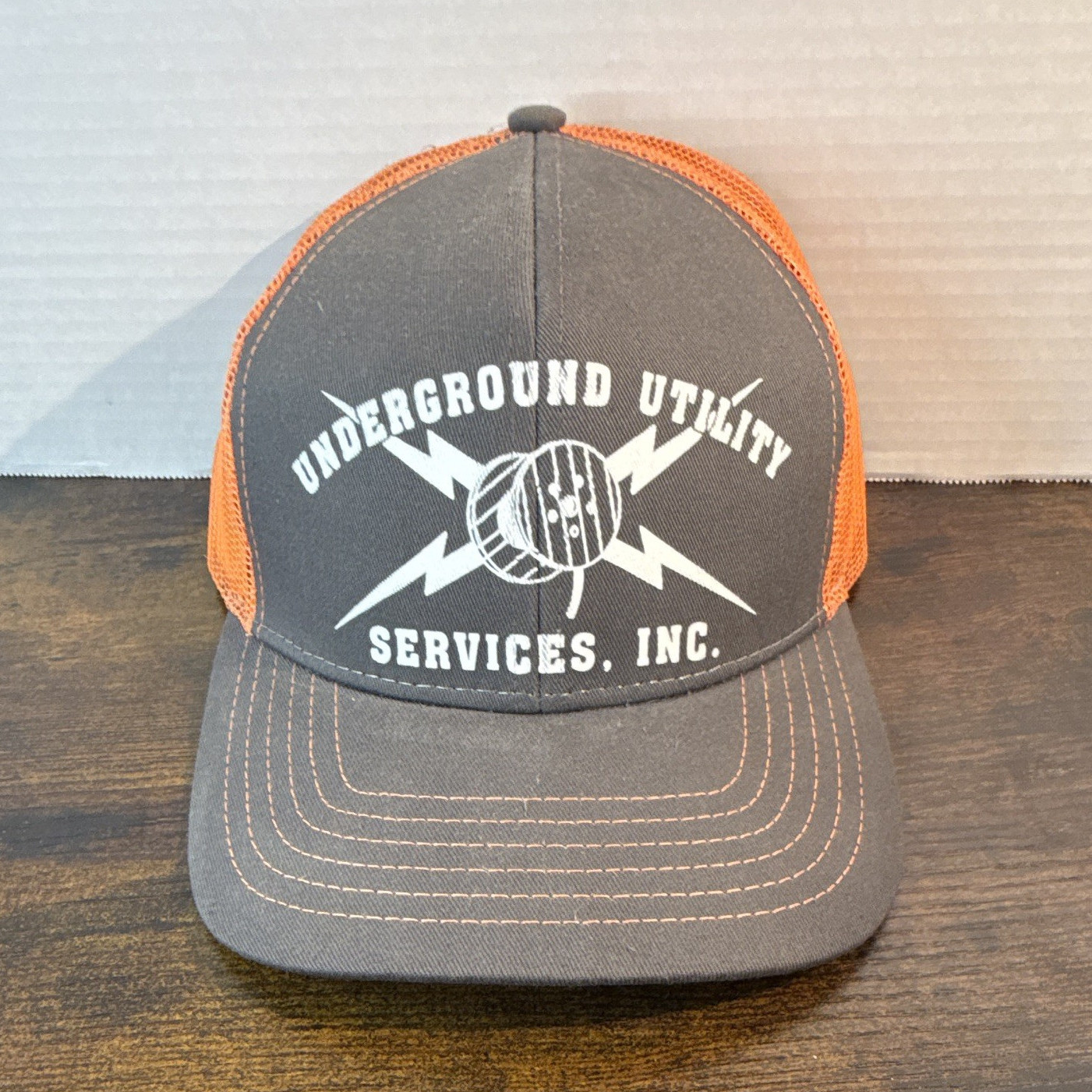 Underground Utility Services Inc Gray Orange Trucker Hat Mesh Back Adjustable