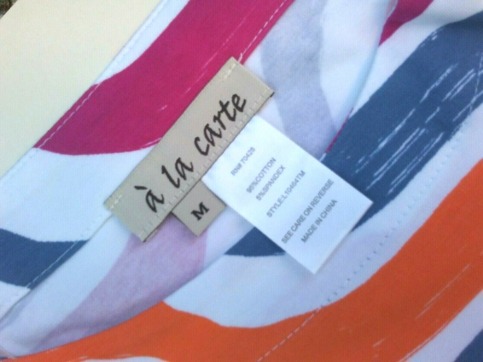 A’ La Carte Spring Summer Fashion Multi-Color Striped Cotton Top Shirt Siz:M NEW