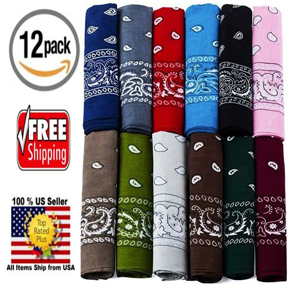 Pack of 12 Large Paisley Western 100% Cotton Printed Bandana – 22 x 22 inches