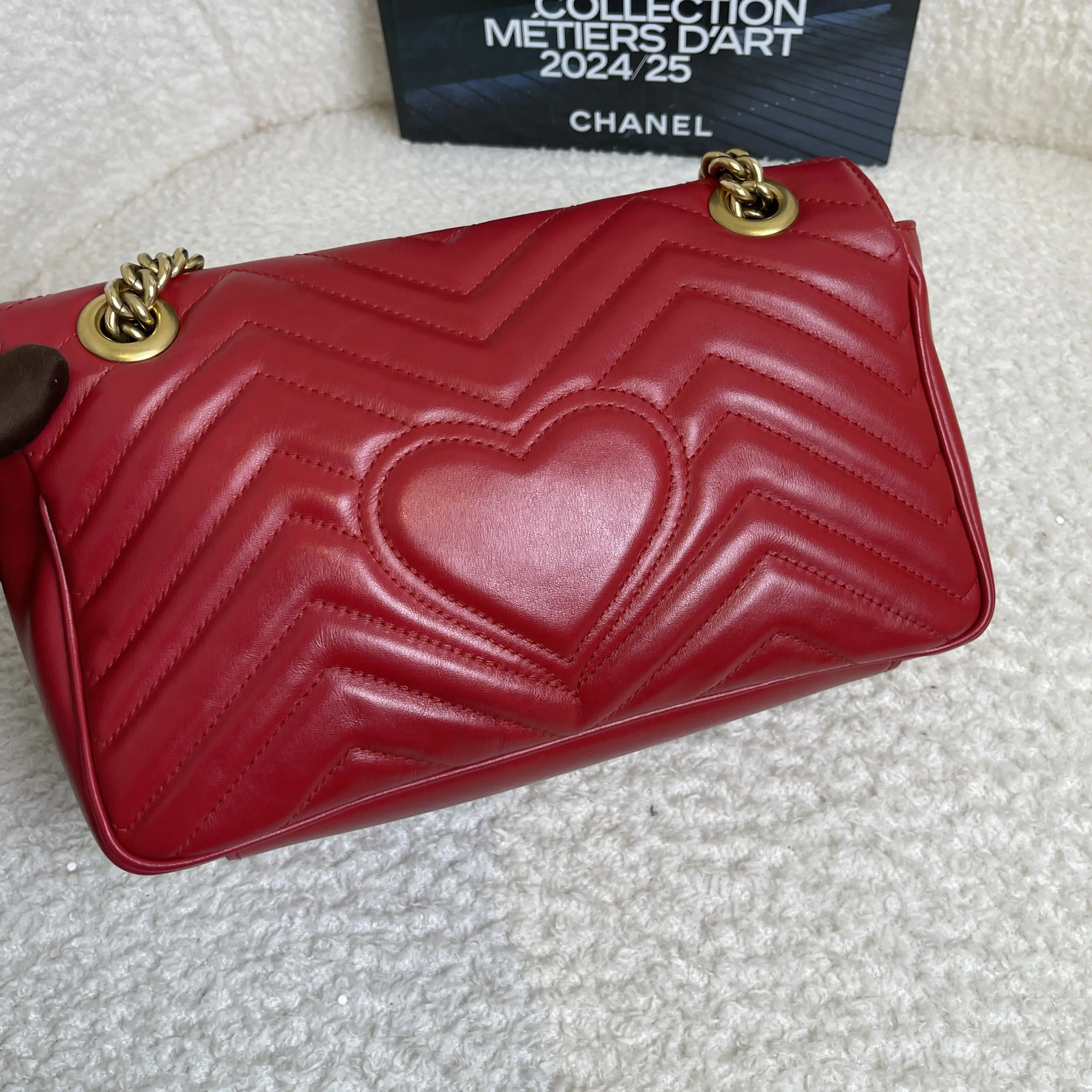 Gucci GG Marmont Red Leather Shoulder Bag Gold Hardware